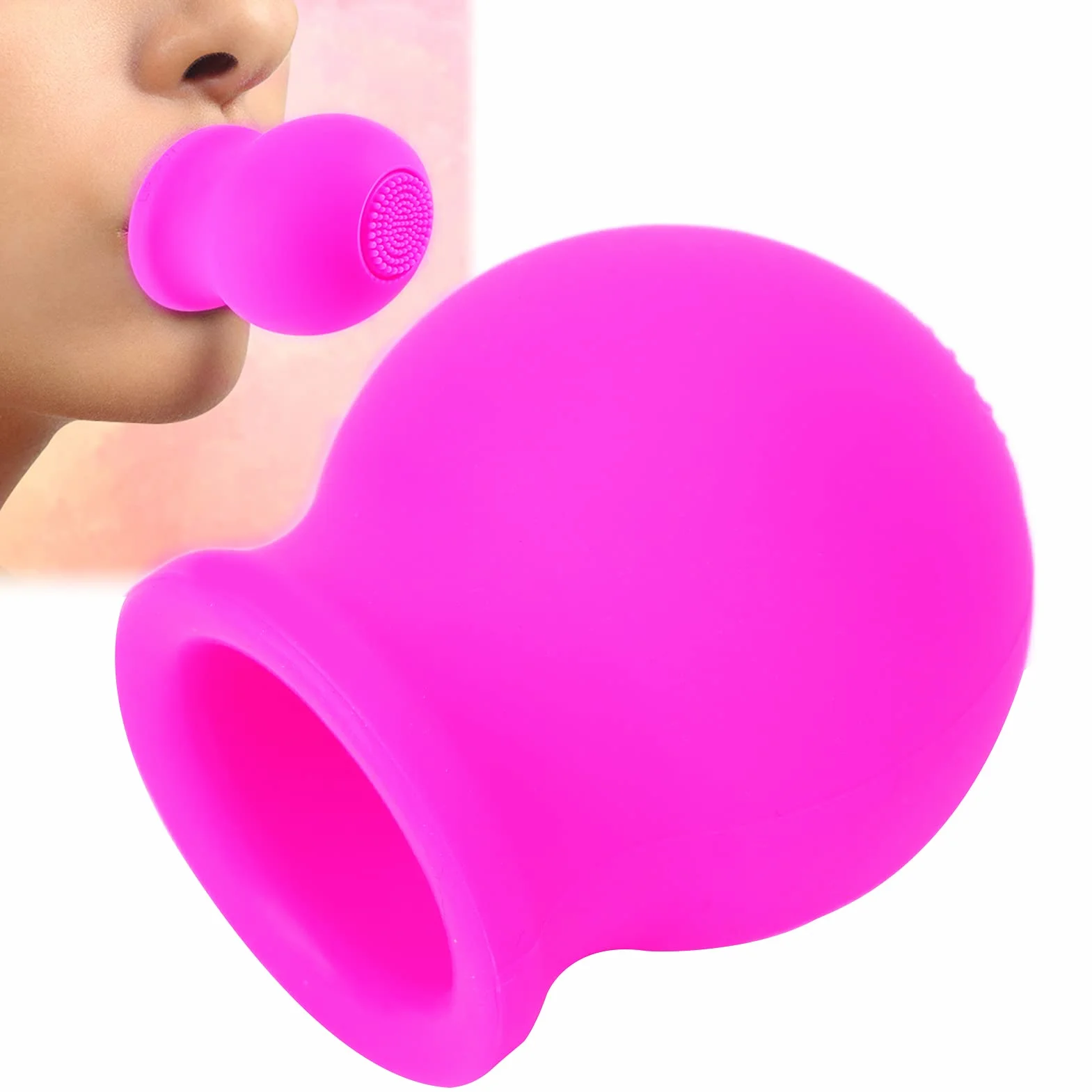 Appareil Plus Pulpeux pour les Lèvres, Rehausseur de Lèvres Beauté Plus Grande Bouche Rapidement Visage Propre Massage Pompe à Lèvres en Silicone avec Brosse(rose)