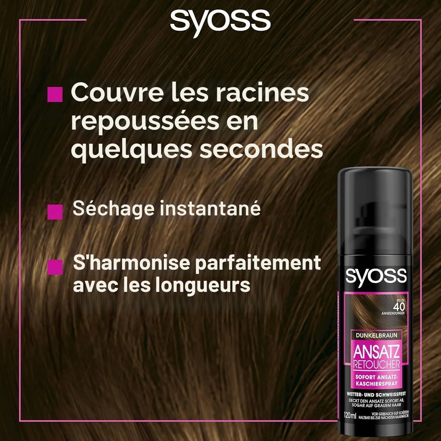 Syoss Spray réparateur racines marron foncé niveau 1 (3 x 120 ml), spray de racines couvrant les racines plus claires et grises repoussantes, la couleur des racines dure jusqu'au prochain lavage des