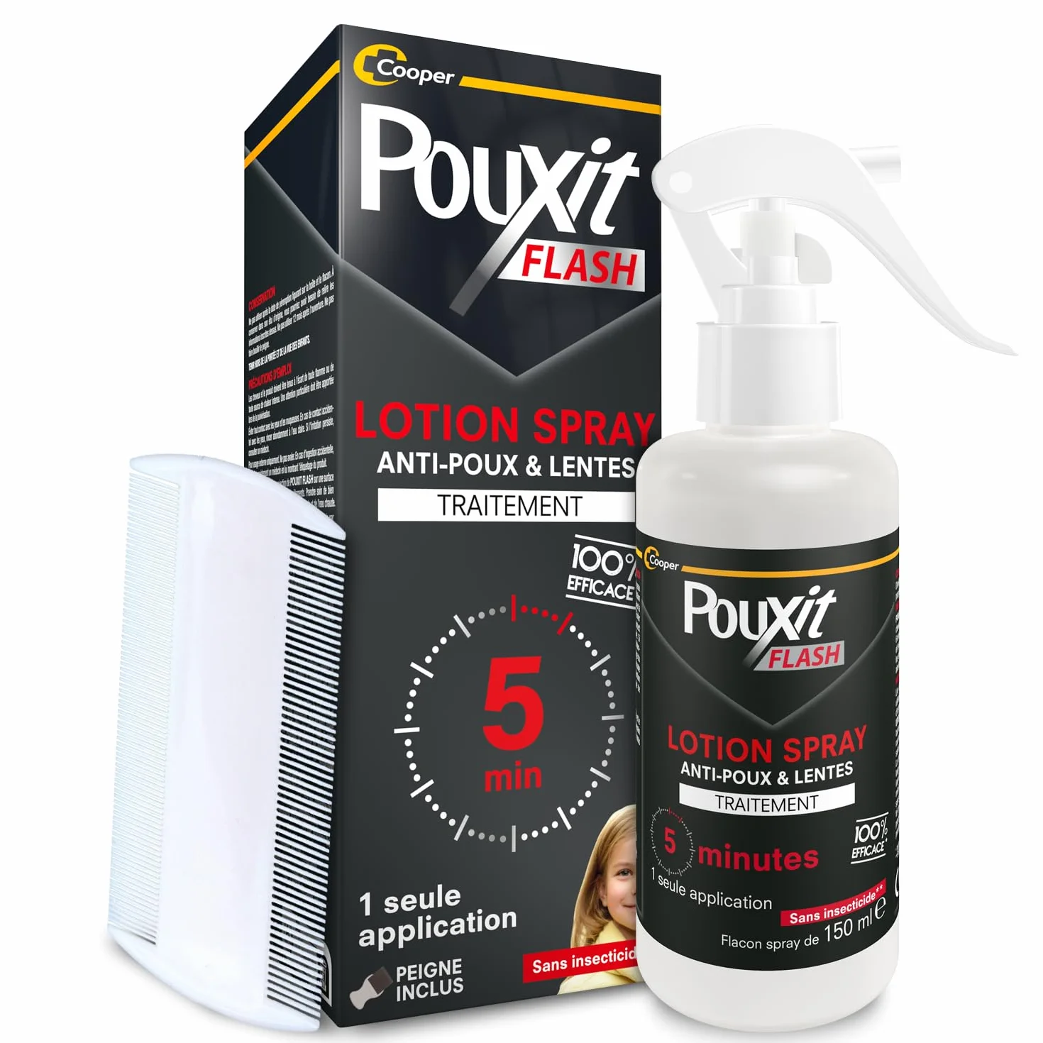 POUXIT Flash Lotion Spray Anti-Poux et Lentes 150 ml Traitement Cuir Chevelu