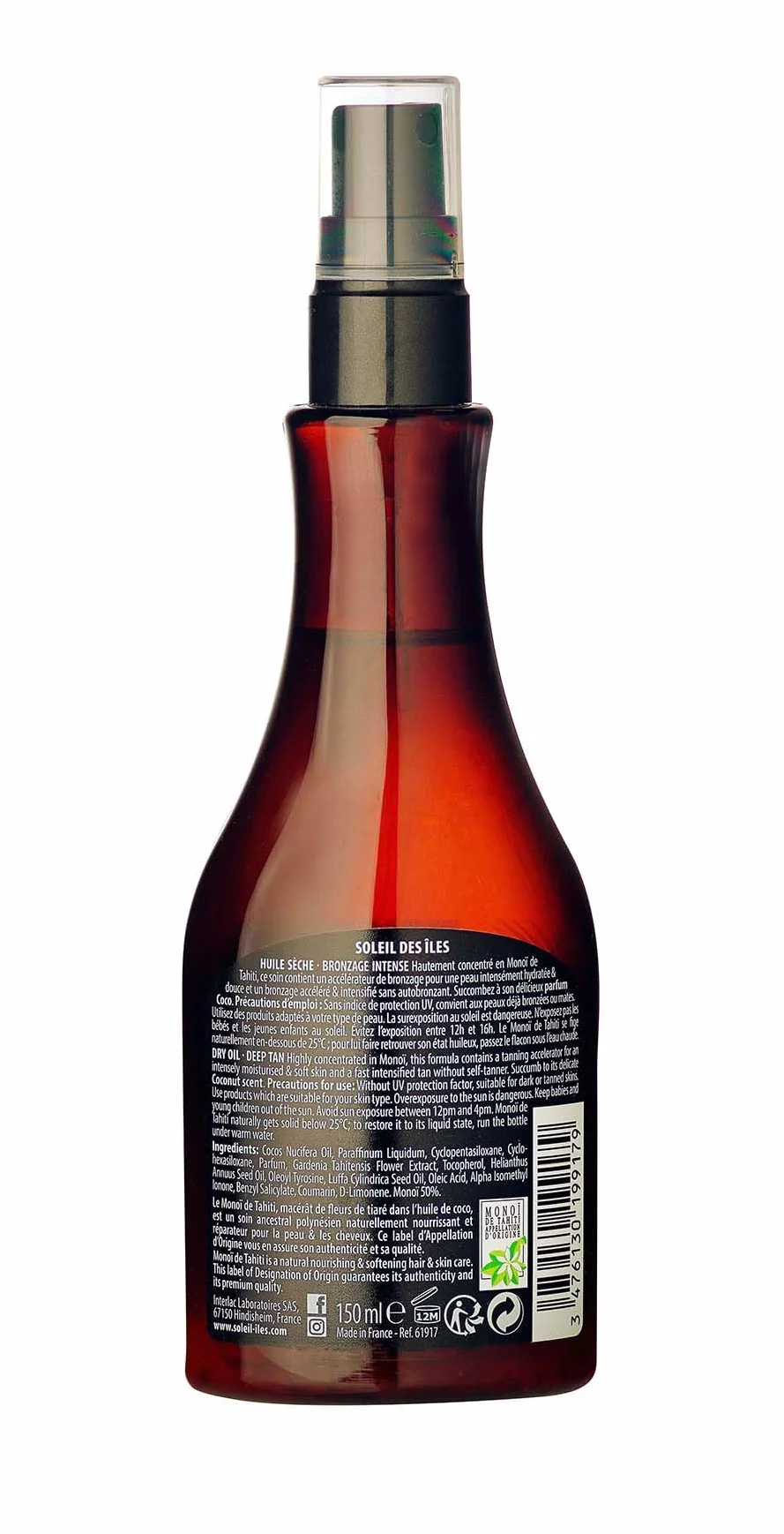 Huile Sèche Bronzante au Monoï de Tahiti 100% Naturel – Parfum Coco – Accélérateur de Bronzage – Fabriqué en France