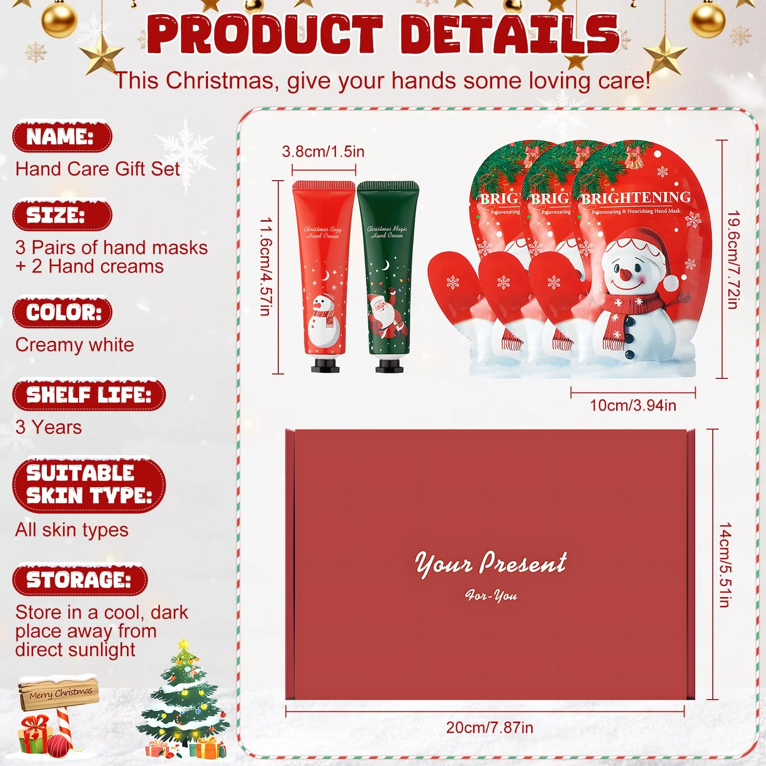 Coffret Main Noel Masque Main Creme Mains Reparatrice Intense Hydratant Exfoliant 5 Pièces