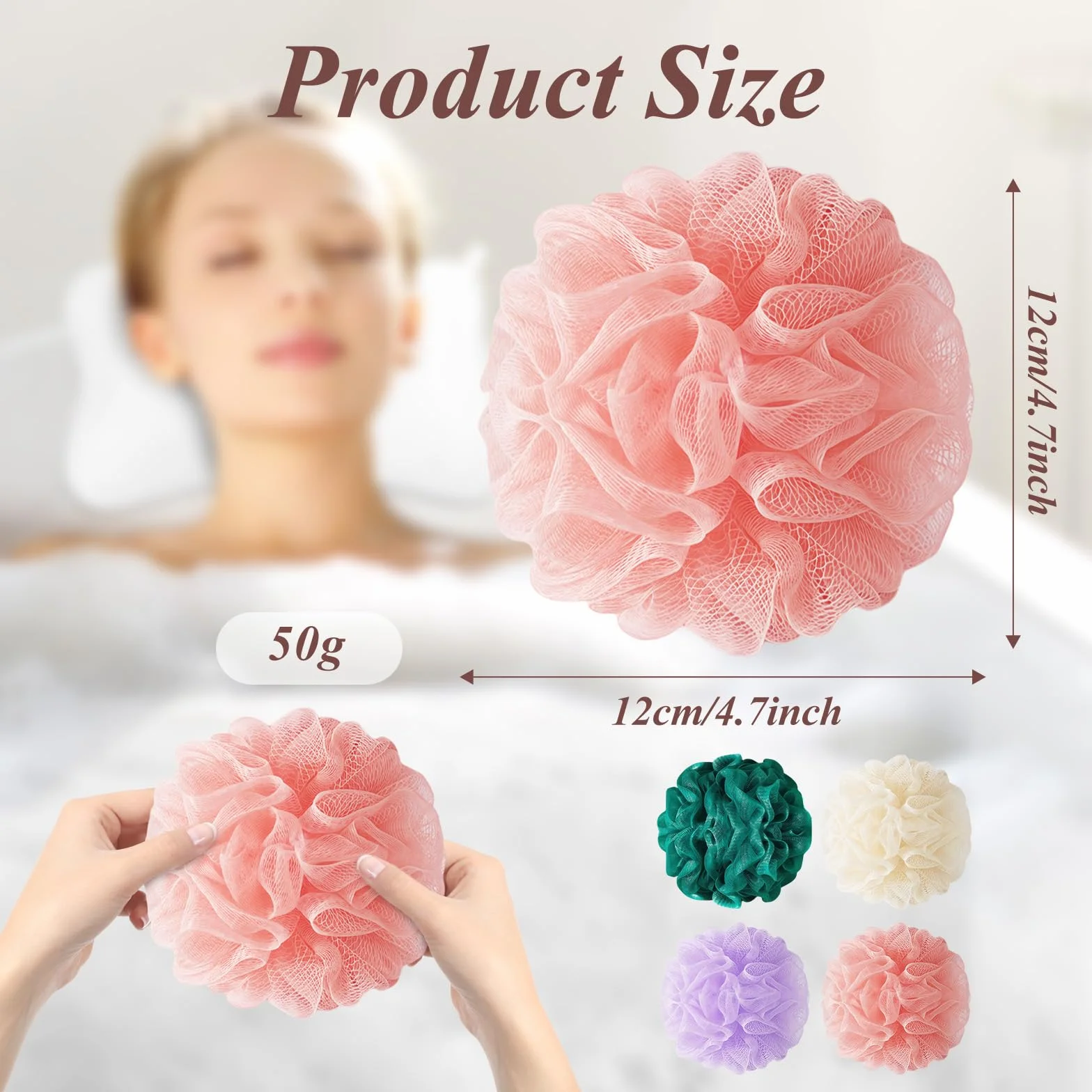 Flintronic 4 Pièces Éponge de Bain Fleur de Douche Recyclées 50g Maille Moussante Lavable Loofah Exfoliant Peau