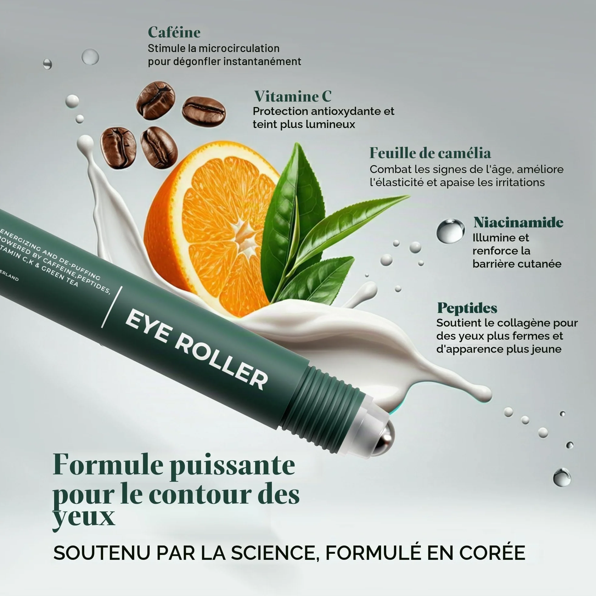 Wolf Project Rouleau sous les yeux Sérum énergisant caféine vitamine C peptides cernes poches ridules rides Crème éclaircissante gel