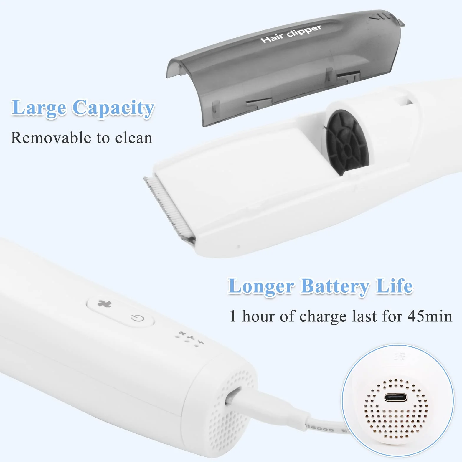 CARER SPARK Tondeuse Bébé Silencieuse avec Aspiration, Tondeuse Cheveux pour Enfants Étanche et Rechargeable USB avec 3 Sabots Idéale pour la Coupe de Cheveux des Nourrissons et Tout-Petits