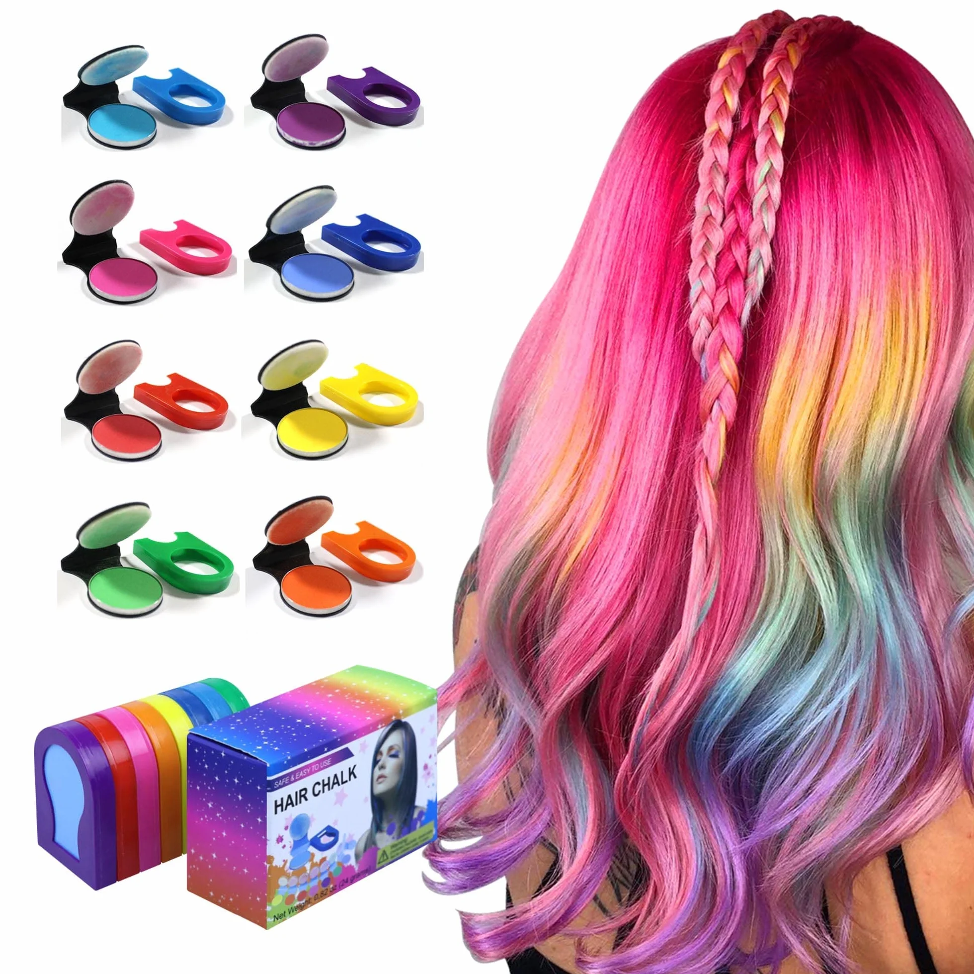 Craie pour Cheveux 8 Couleurs, Coloration Temporaire Cheveux pour Hommes et Femmes, Anniversaire, Fête, Cosplay, Halloween
