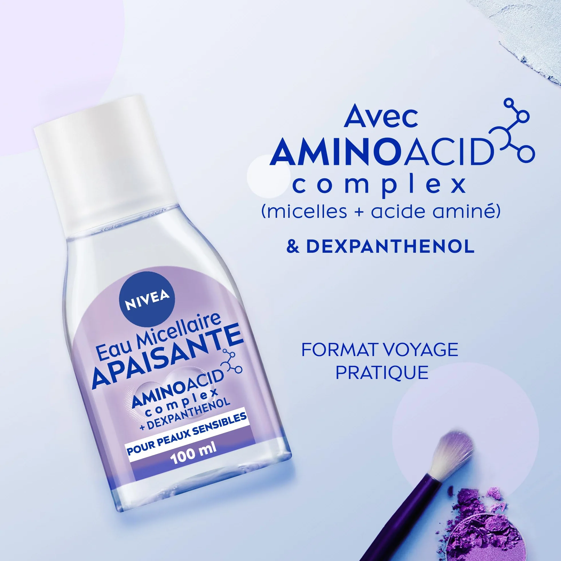 NIVEA Eau Micellaire Apaisante Efficacité Waterproof Visage Yeux Lèvres 100 ml