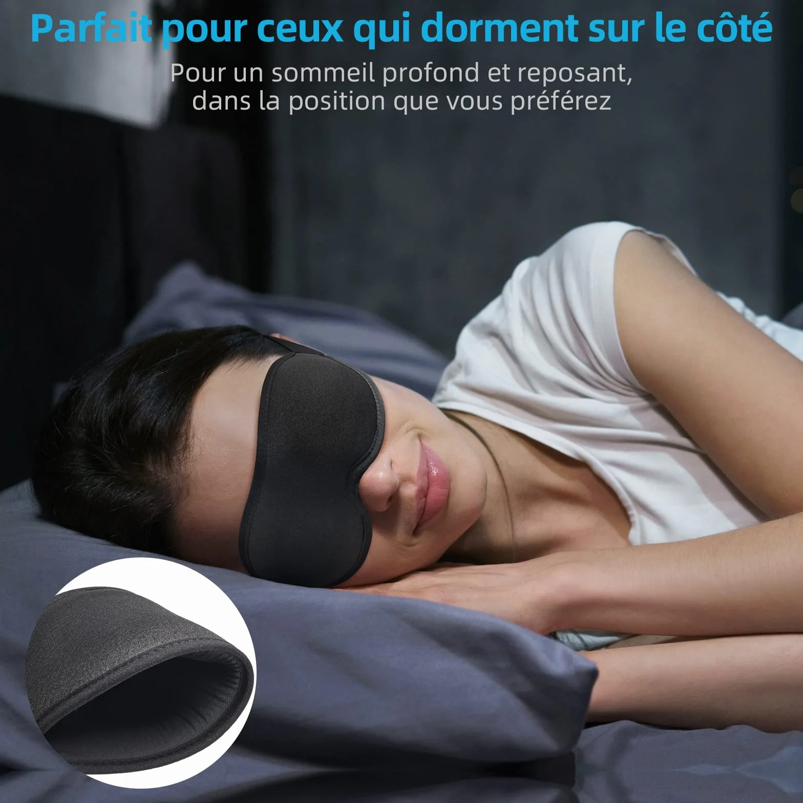 Masque de Nuit Bloque Lumière pour Dormir, Siestes, Méditation, Voyages (Noir)