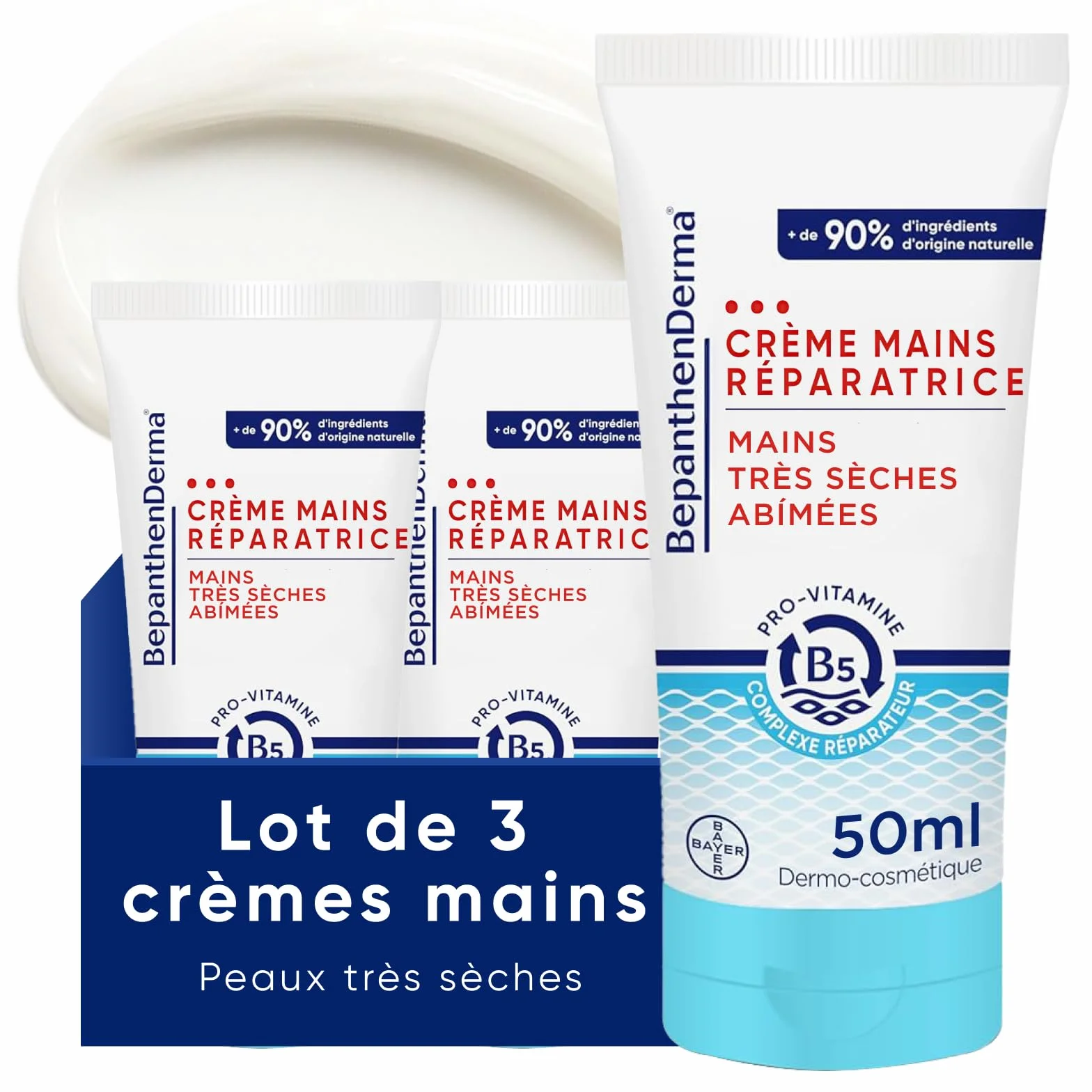 BepanthenDerma Crème mains réparatrice Intense 3x50ml Peaux très sèches au beurre de karité et huile d'argan