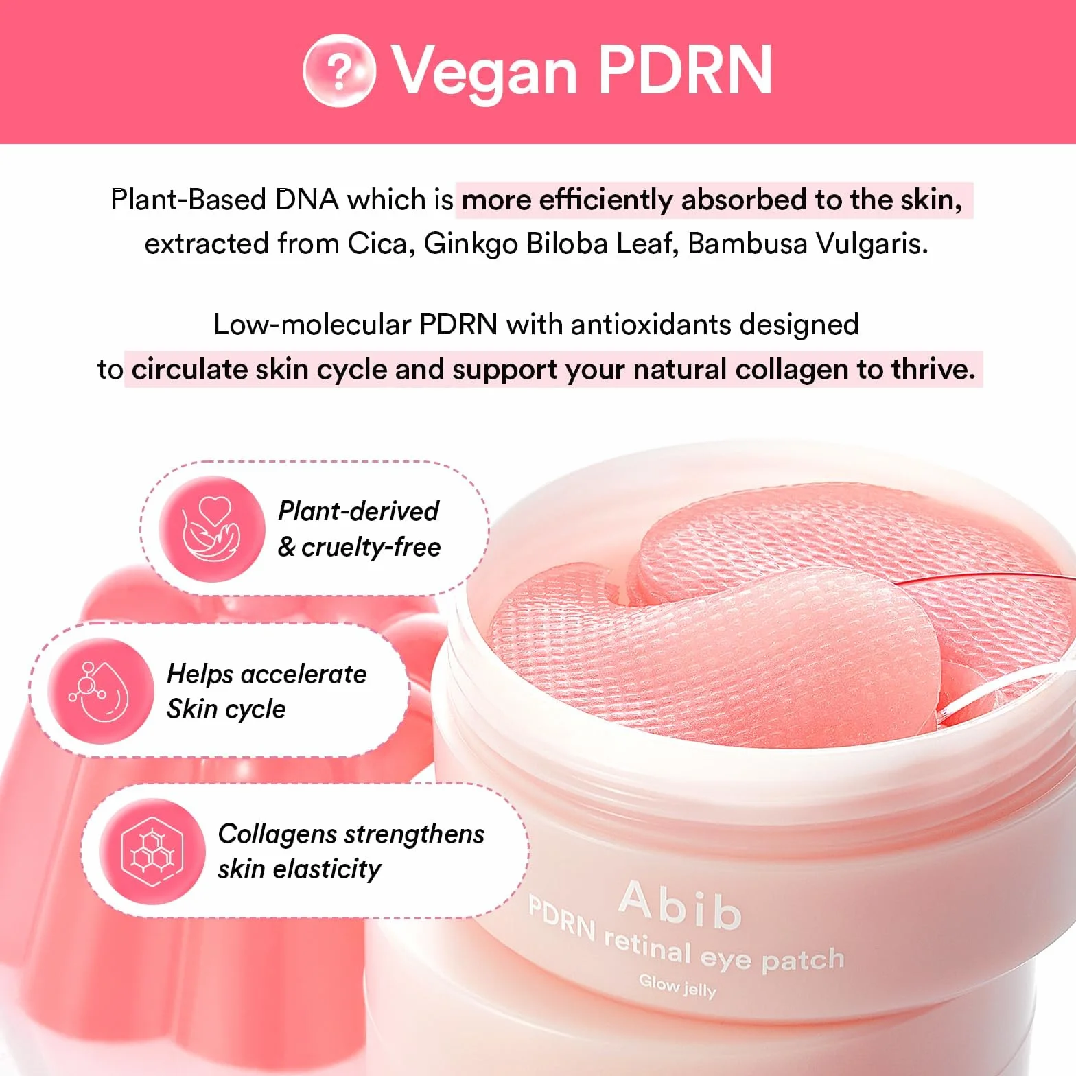 Abib Patchs Oculaires Rétiniens Pdrn Glow Jelly, Coréens Antirides, Collagène, Caféine, Niacinamide, 60 Patchs