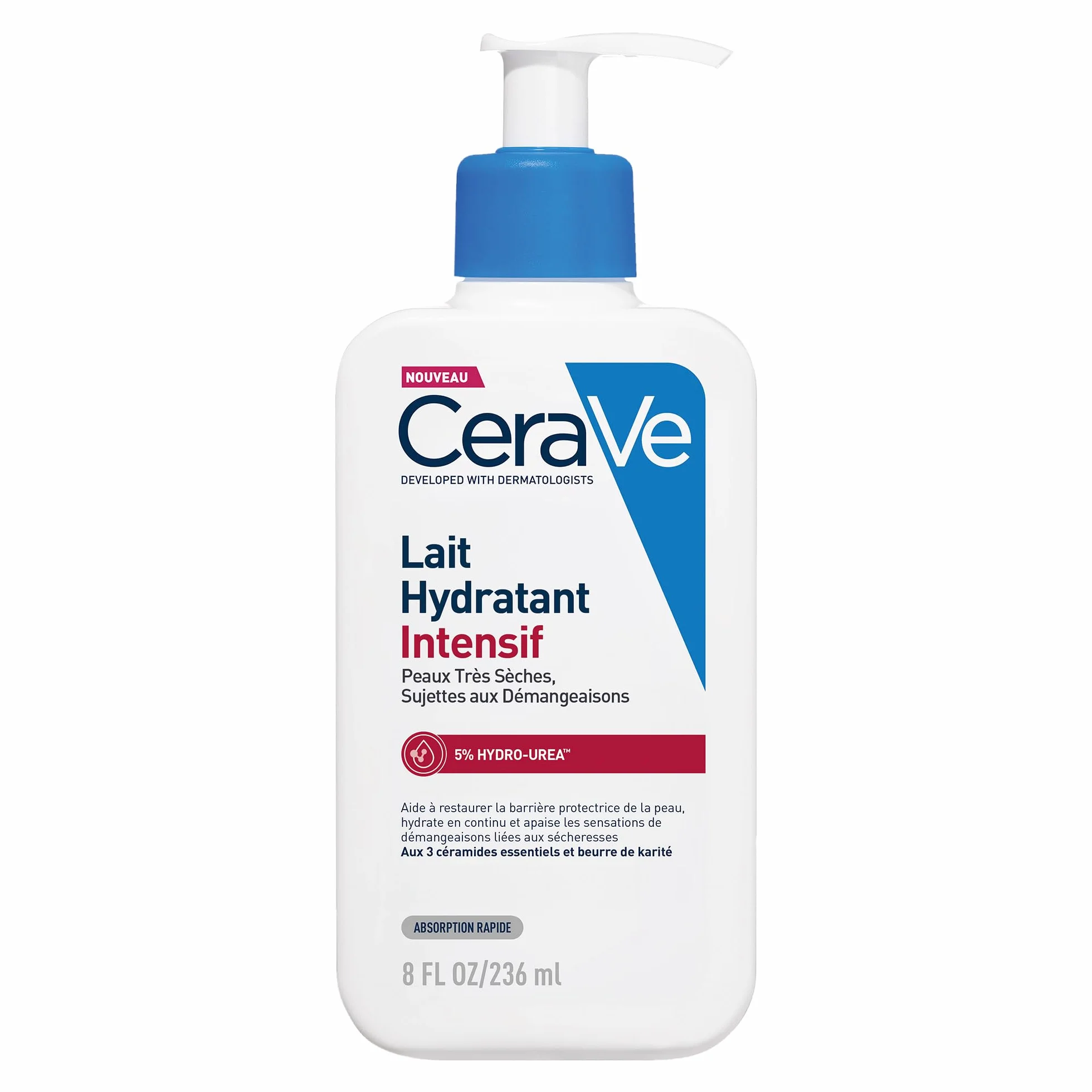 CeraVe Lait Hydratant Intensif Corps et Visage Peaux Très Sèches 72H Hydratation Beurre de Karité 3 Céramides Hydro-Urea Boost Sans Parfum Non Comédogène 236ml