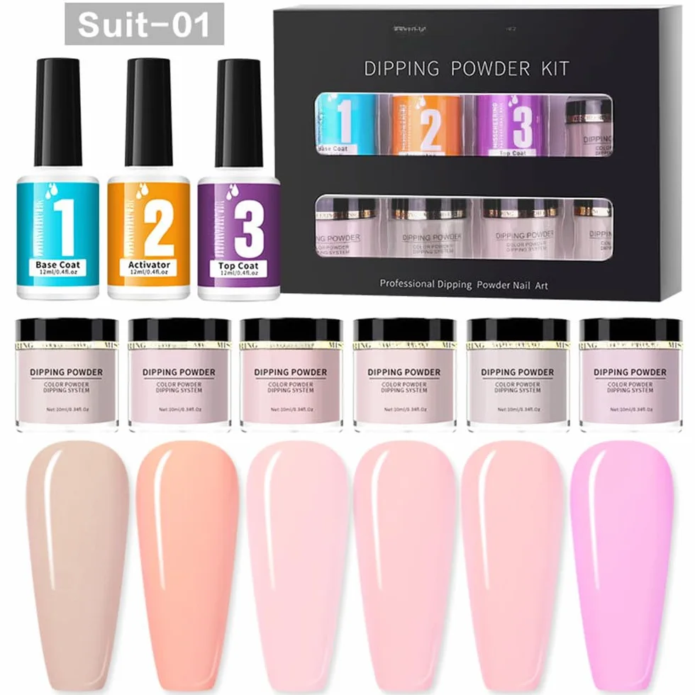Kit de poudre de plongée à ongles 6 couleurs avec base activateur et top coat pour manucure française sans lampe UV/LED