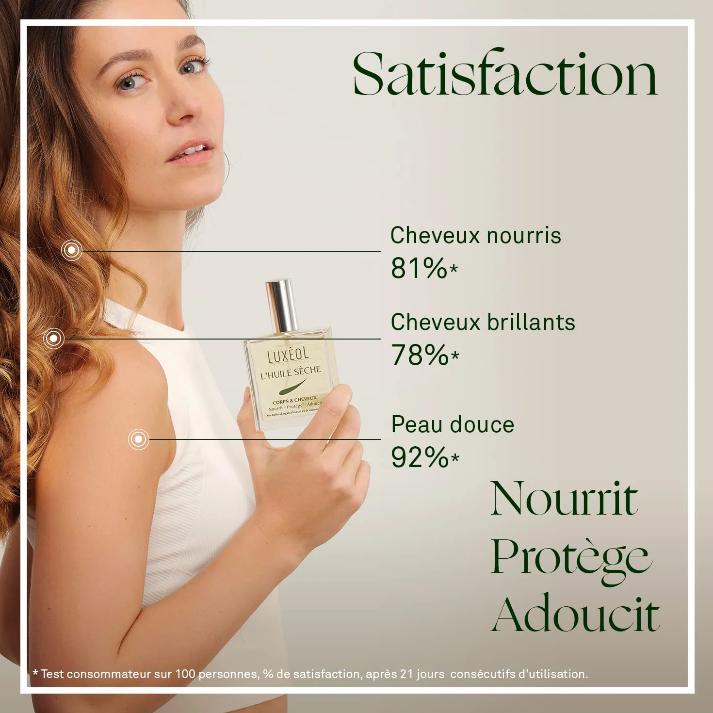 LUXÉOL Huile Sèche Corps & Cheveux Multi-Usage 100ml Enrichie En Huile D'Argan, Avocat, Rose Musquée Fabriqué En France