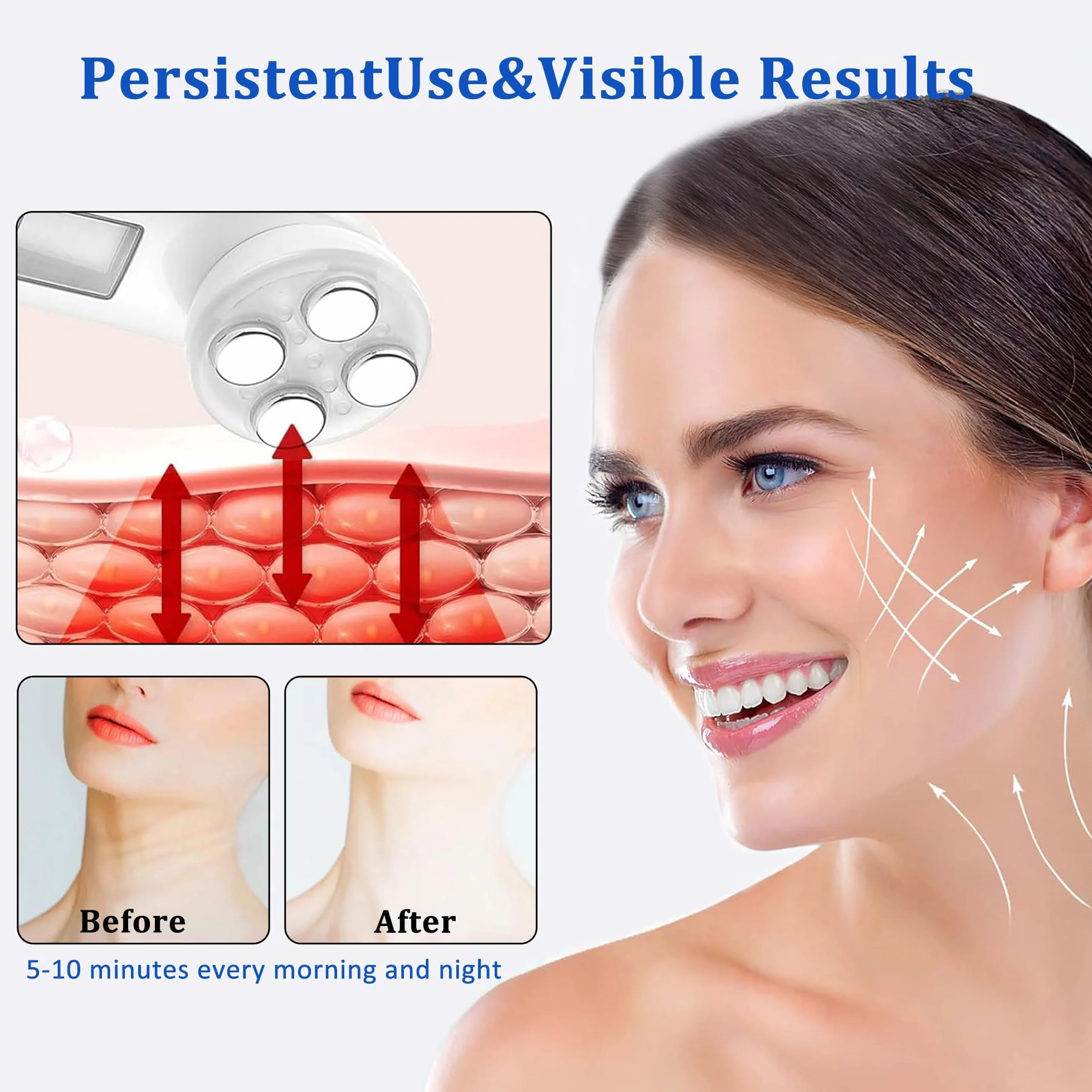 Appareil Massage Visage Anti Rides,6 en 1 LED Appareil de Beauté,Masseur Facial Double Menton de Beauté Electrique avec Lifting EMS Massage,Améliorer, Resserrer et Lisser La Peau