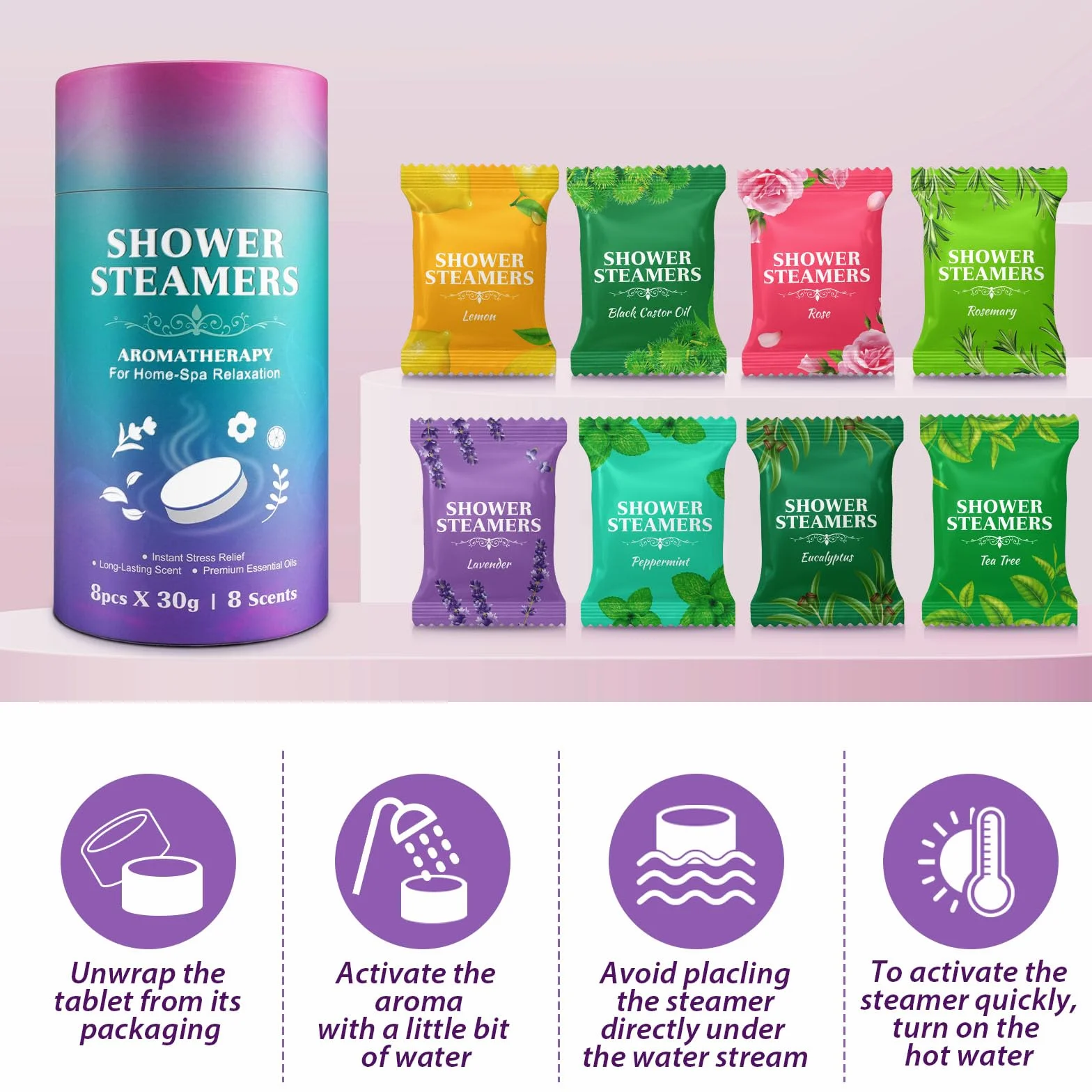 Lot de 8 bombes de douche relaxantes - Cadeau Saint-Valentin pour elle