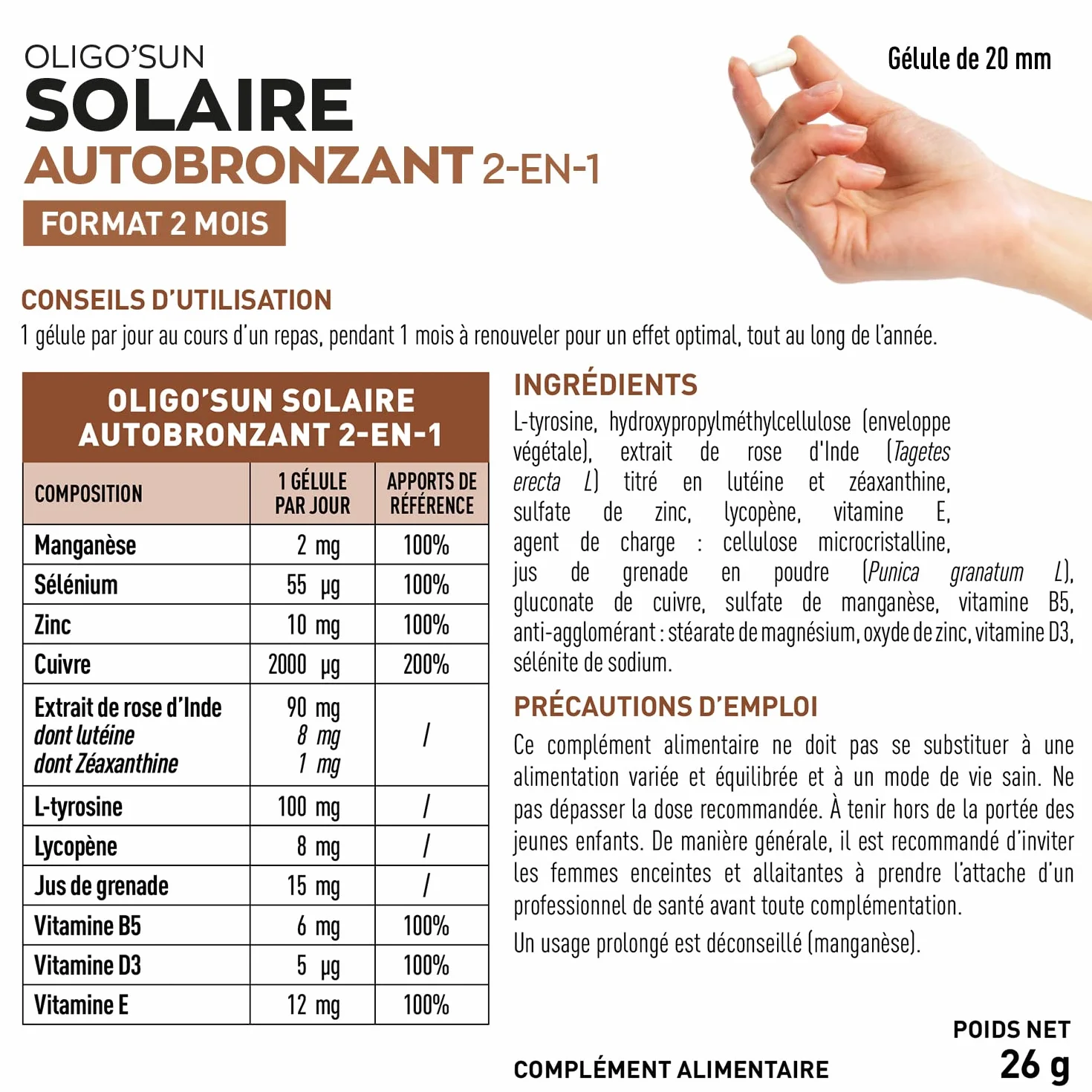 GRANIONS Bronzage Autobronzant Gélule 2-en-1 Complément Alimentaire Accélérateur Bronzage 60 Gélules Made in France