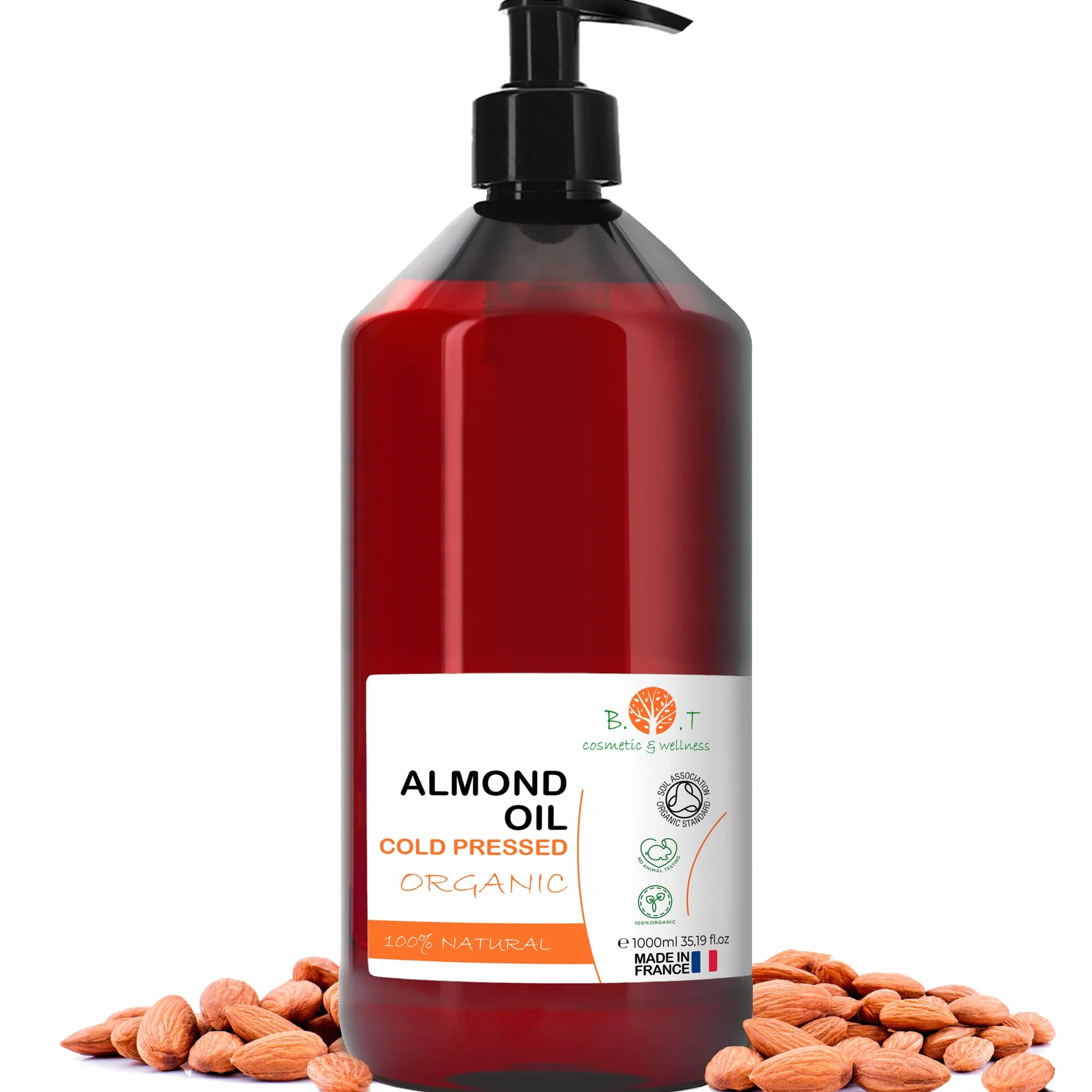 Huile Amande Douce Bio Pressée à Froid Pure 1000 ml - Huile de Massage Professionnel Cheveux Cils Corps Visage