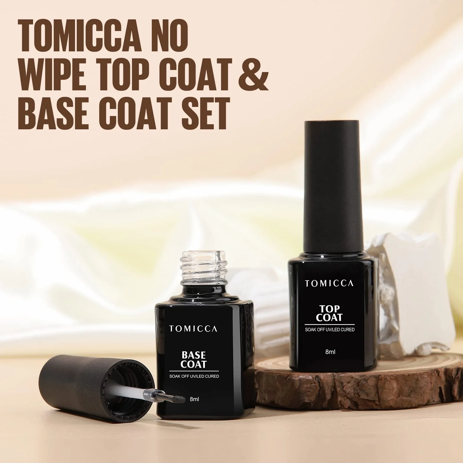 TOMICCA Vernis Semi Permanent Base et Top Coat UV Gel 2x8ML No Wipe