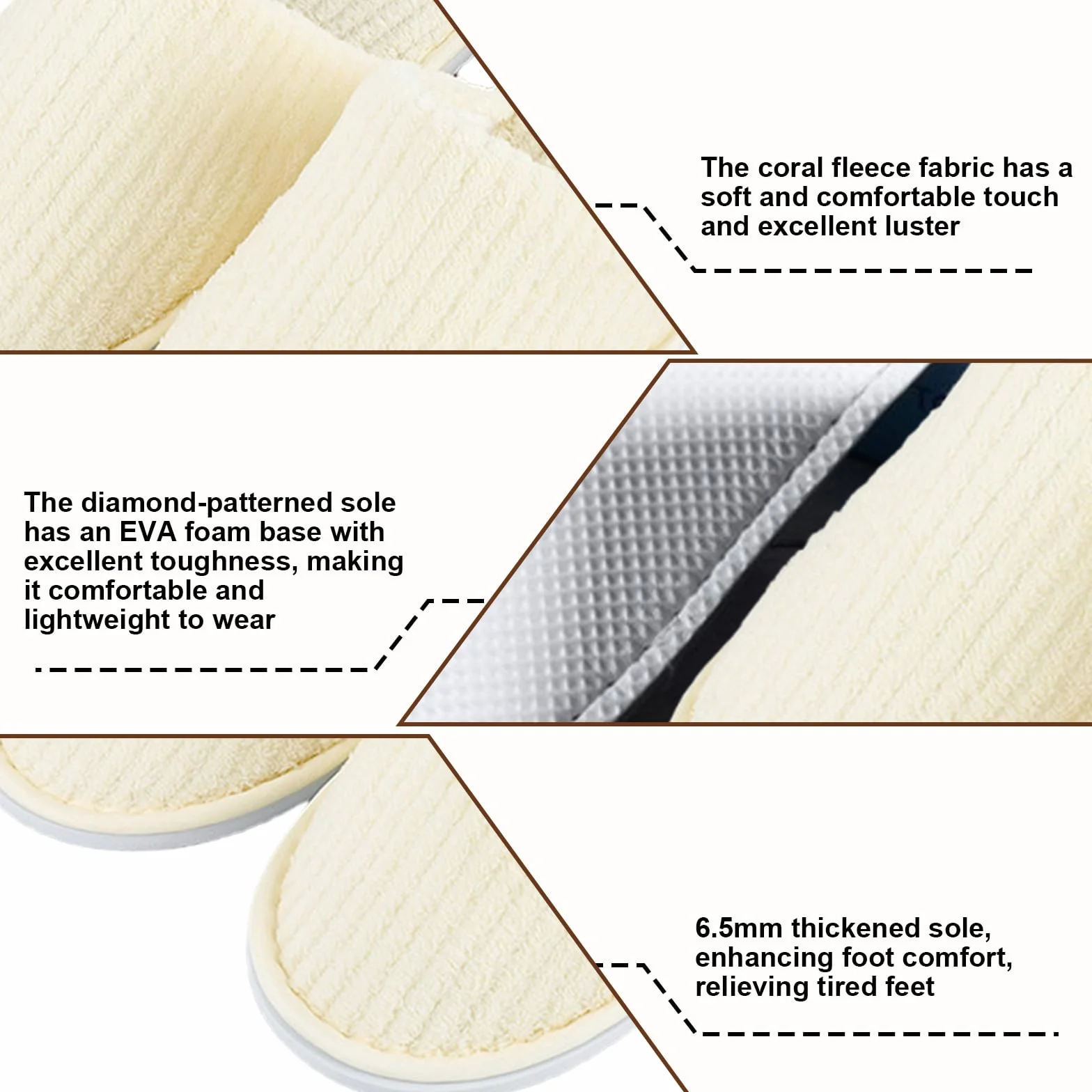 Lot de 10 paires de pantoufles de spa, antidérapantes, jetables, avec orteils fermés, en tissu éponge pour la maison, la chambre à coucher, la salle de bain, l'intérieur - Unisexe - Beige