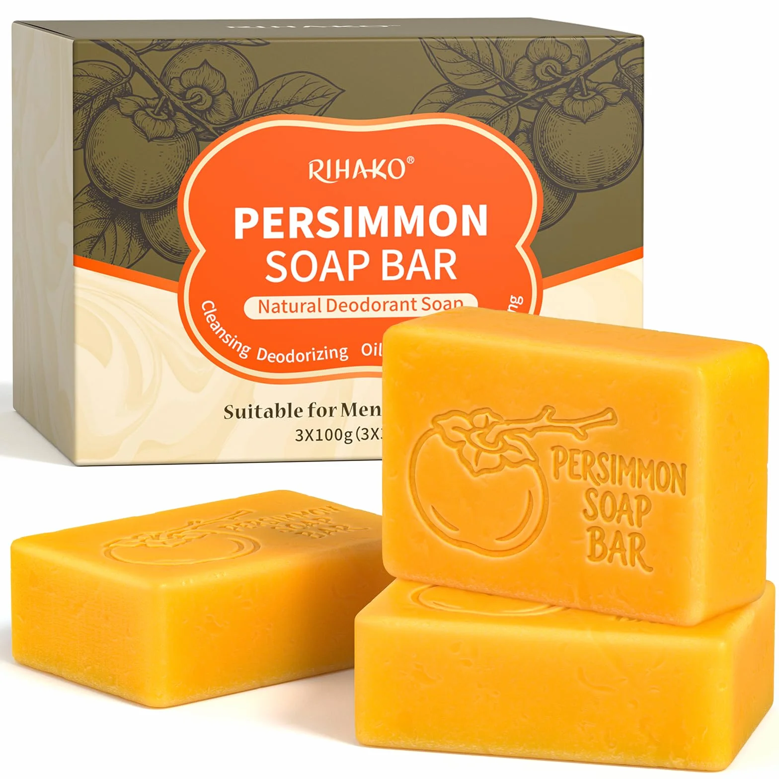 Savon au Kaki Déodorant Naturel Contre les Odeurs Corporelles, lot de 3