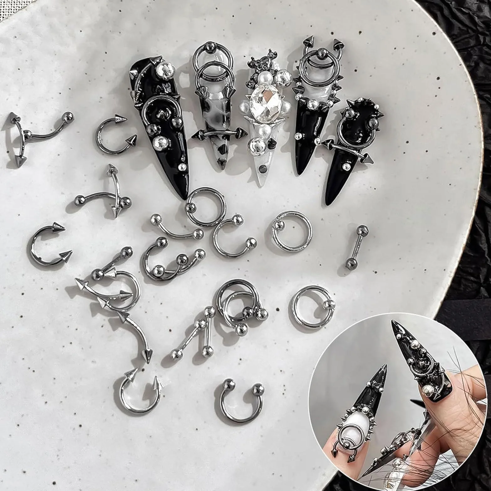 60 Pièces Rivets Métal Punk Charms Clous Alliage Manucure DIY Nail Art Accessoires