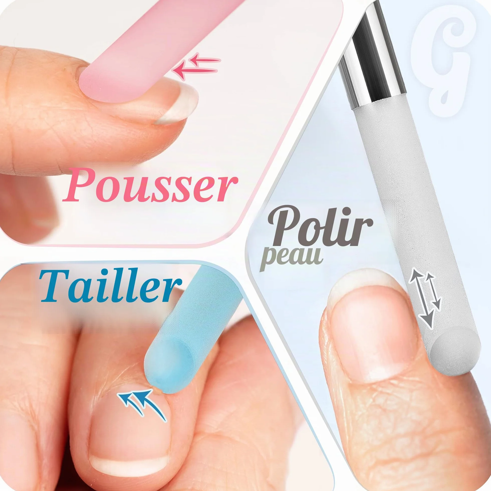 Gladzy Lime à Ongles Verre avec Poussoir Cuticules - Bâton Manucure Dissolvant Professionnel Précision