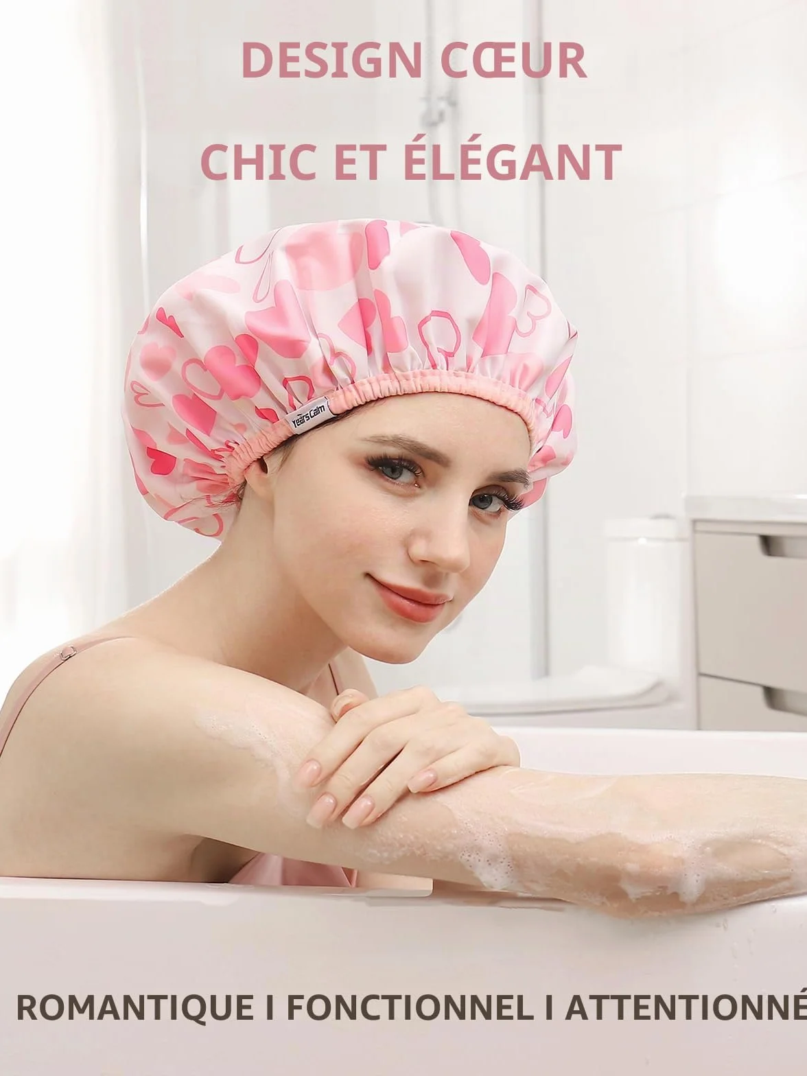 Bonnet de douche réutilisable imperméable double couche, protège les cheveux, motif et uni, pour douche spa cuisine