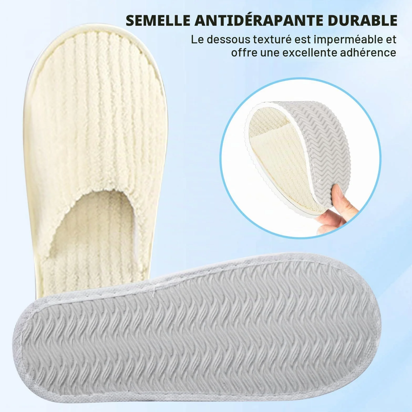 PORFOYO 10 Paires de Pantoufles, Chaussons Invités pour Hommes et Femmes, Pantoufle Hôtel, Pantoufles d'invités, Chausson Invites Portables, Slippers pour Maisons, Spas, Mariages, Voyages, 28 x11cm