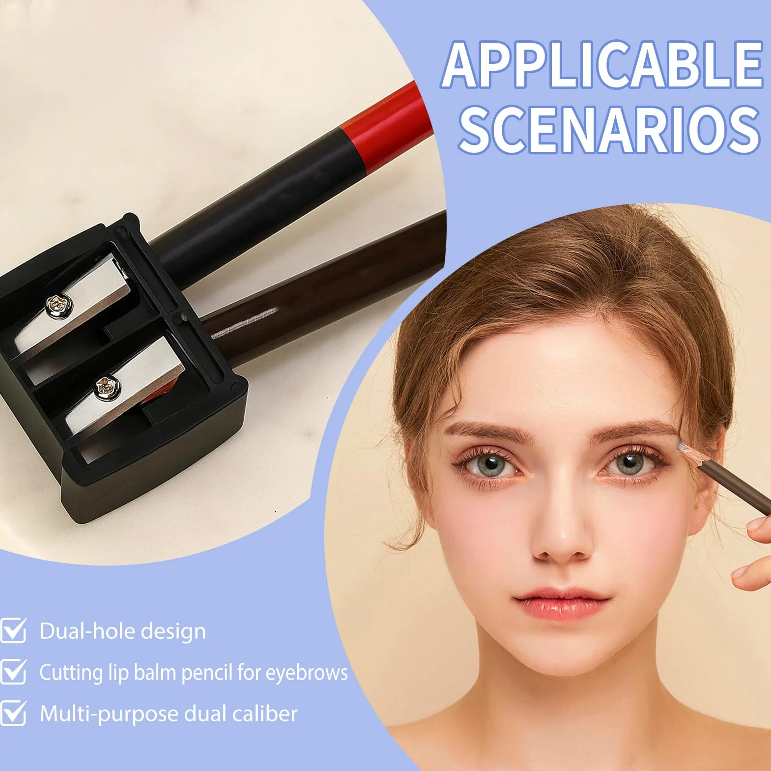 Taille Crayon Maquillage Double Trou Portable, Taille Crayon Yeux Lèvres Sourcils, Taille Crayon Jumbo Standard