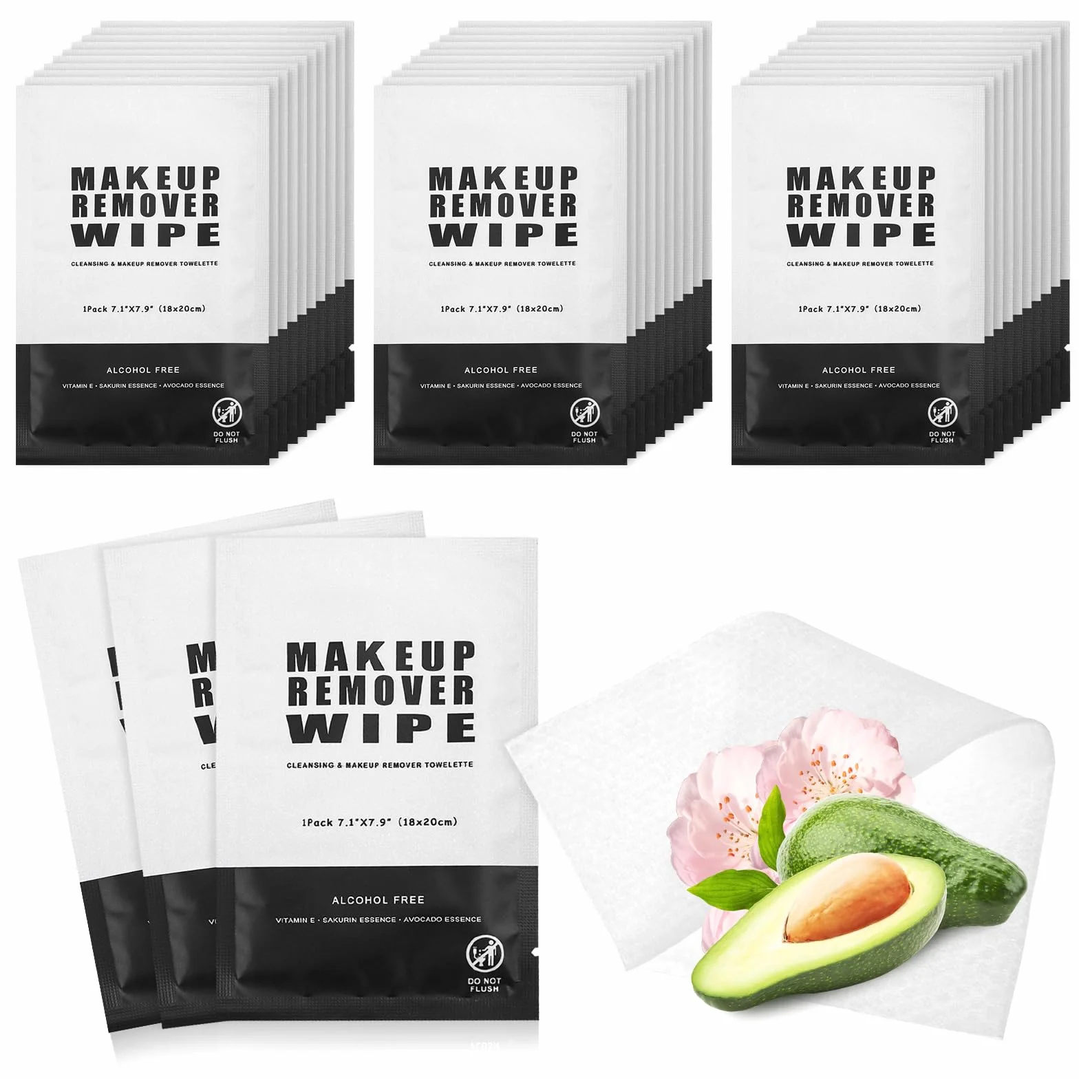 50 lingettes cosmétiques emballées individuellement, lingettes nettoyantes pour le visage, démaquillant, doux et doux