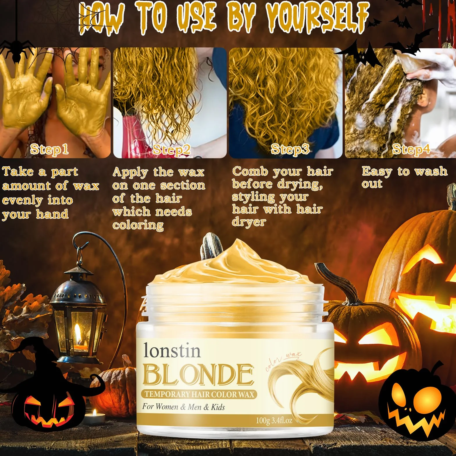 Temporaire Lavable Cire de Cheveux Couleur Or Baume Naturel pour Femmes Hommes Cosplay Halloween Noël