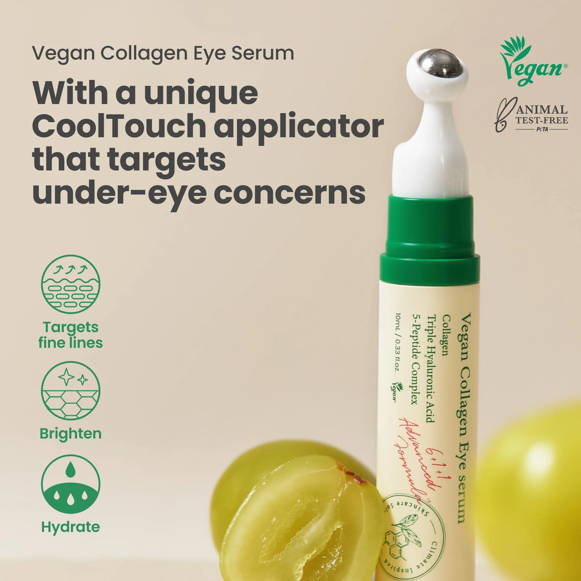 AXIS-Y Sérum Contour Des Yeux Au Collagène Végétalien Triple Acide Hyaluronique Et Peptide 0,33 Fl. Oz.