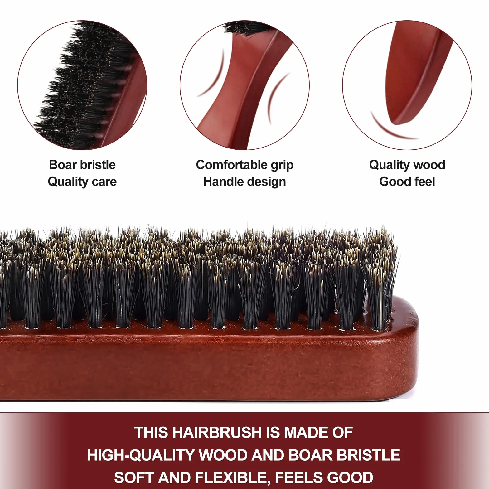 Brosse Poils Sanglier pour Cheveux Épais, Ondulés, Secs ou Abîmés