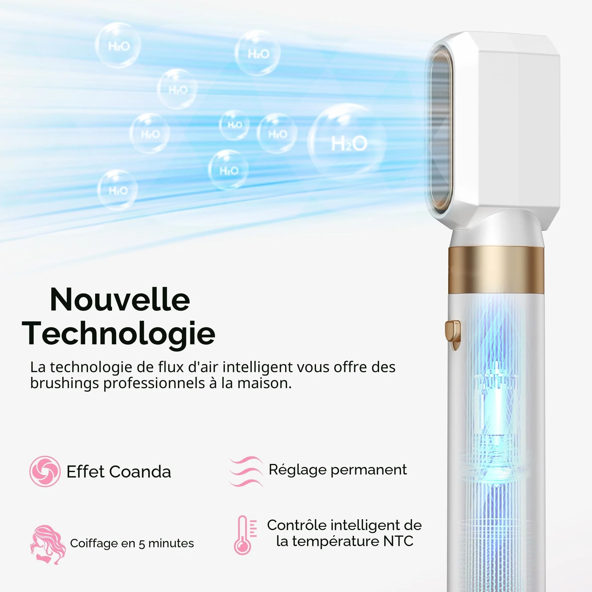 MogaWave Pro Airbrush Hairstyler 6 en 1 Air Styler 1000W Seche Cheveux Brosse Soufflante Multi-Styler