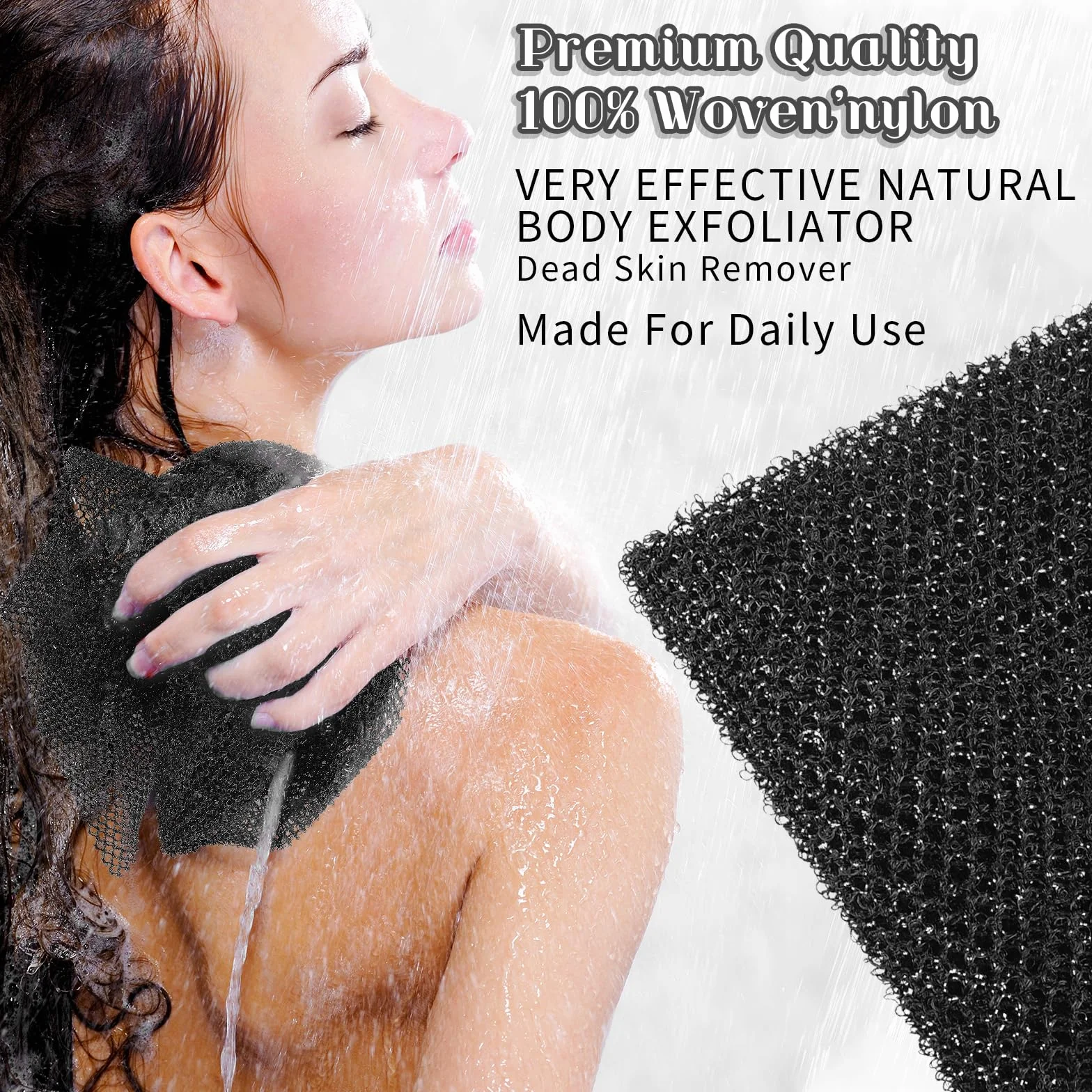 Éponge de bain africaine exfoliante longue pour le corps - Noir