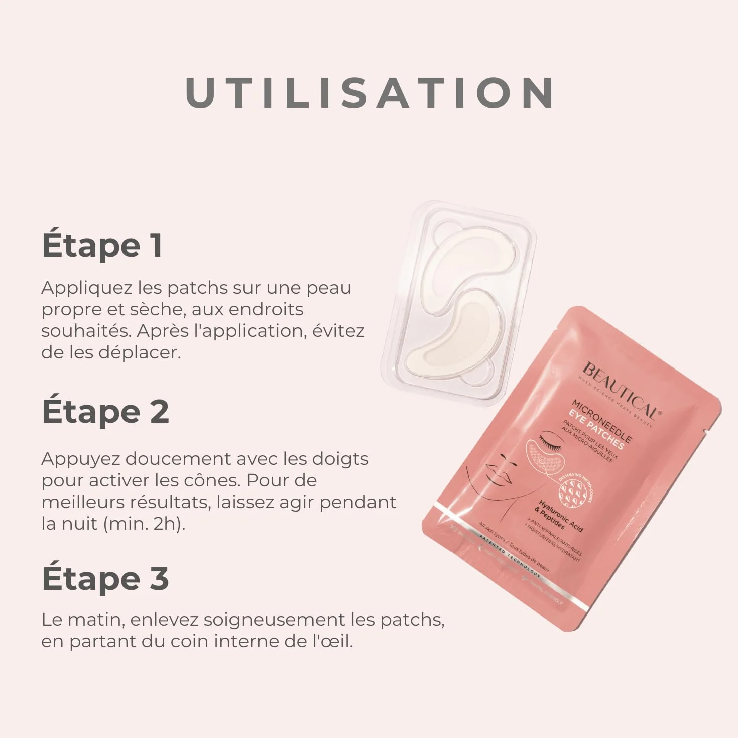 Patchs pour les yeux aux Micro-aiguilles Anti-poches Anti-rides Acide Hyaluronique Peptides 1 paire
