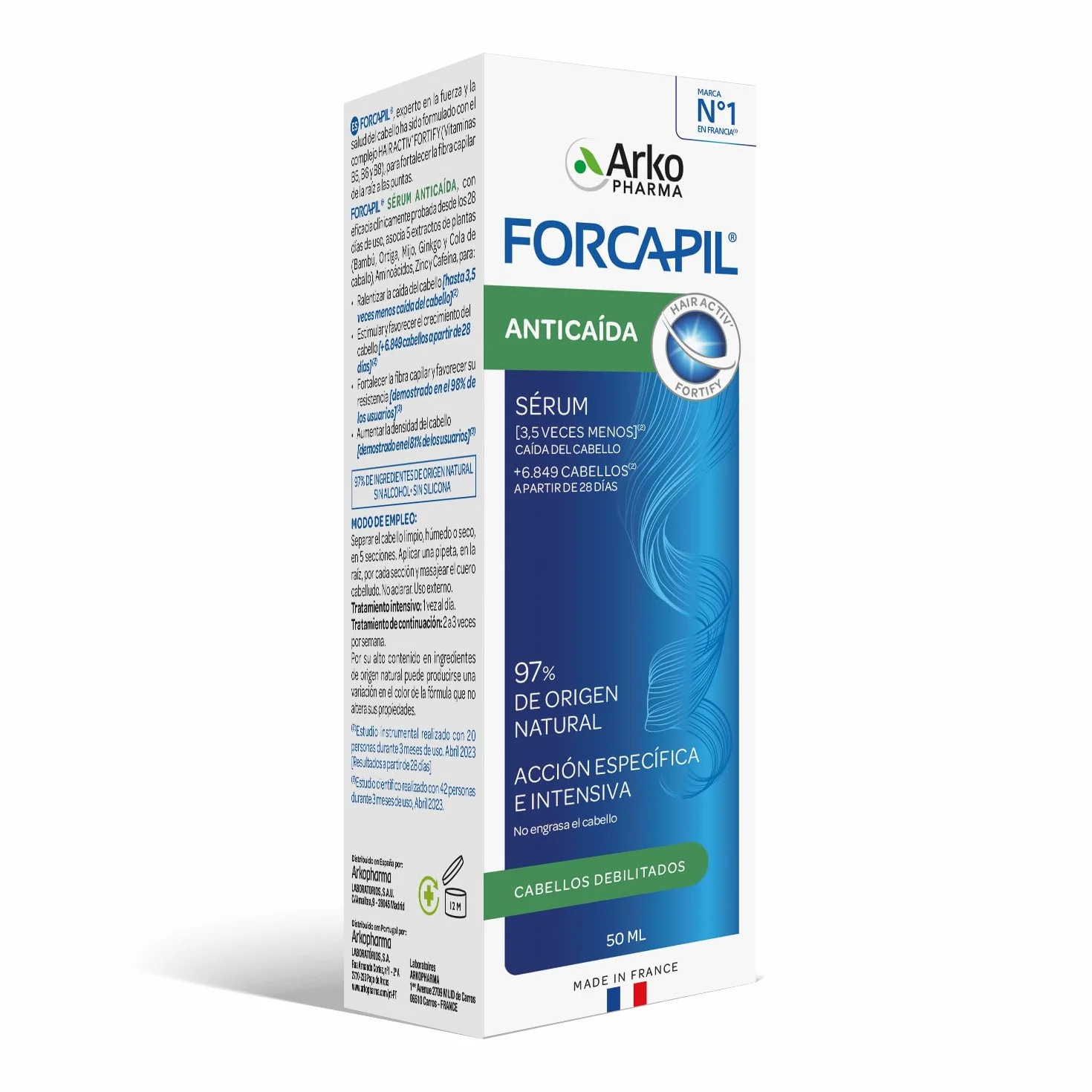 Arkopharma Forcapil Sérum Anti-Chute Renforce les Cheveux Réduit la Chute Stimule la Croissance Densité Résistance