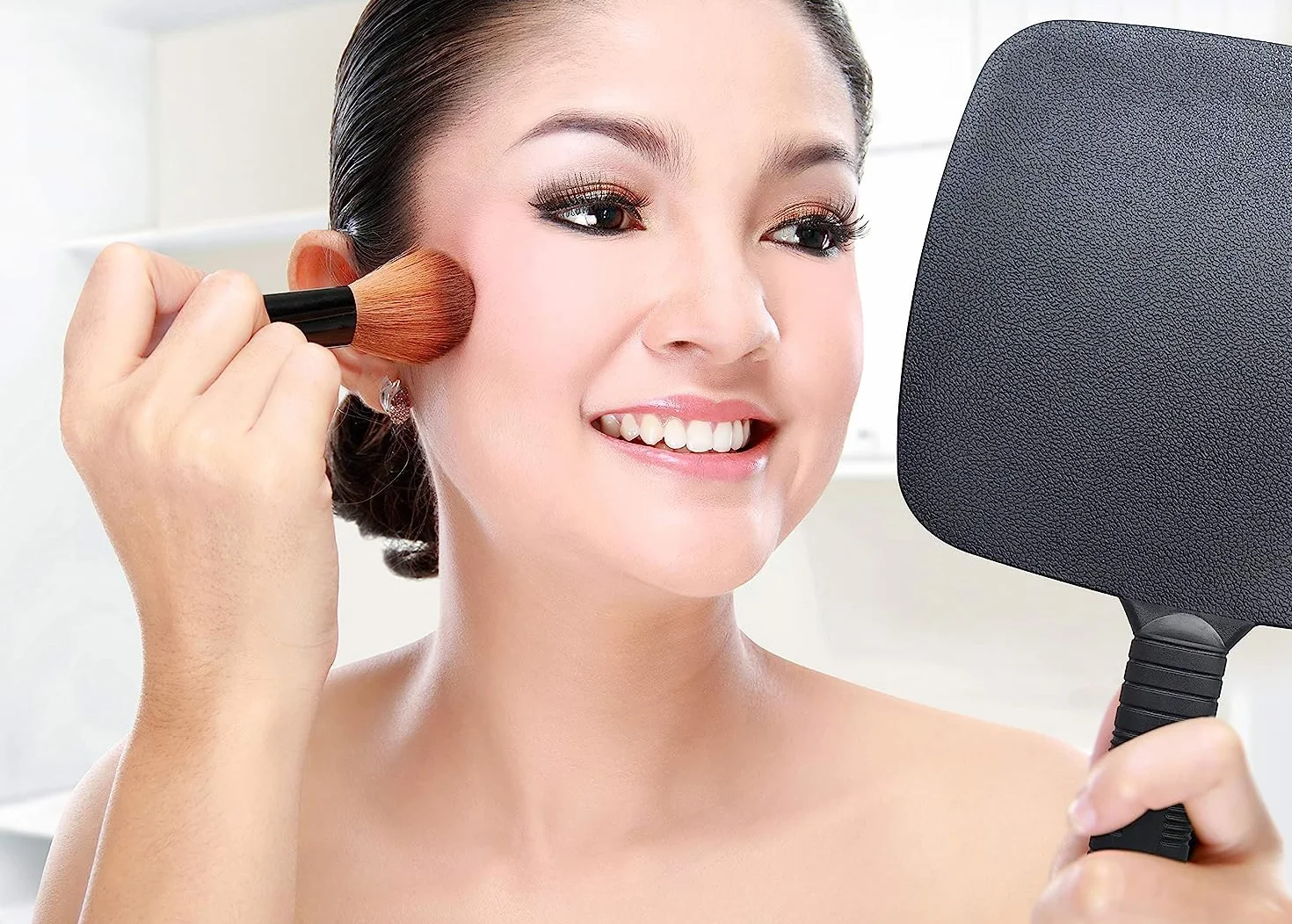 Miroir à Main Professionnel avec Poignée, Miroir Maquillage Ovale Portable 20.1x31cm Noir