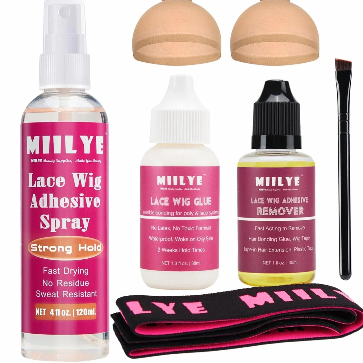 MIILYE Kit d'installation de perruque, 120 ml, spray adhésif pour perruques frontales, colle blanche, tenue forte sans couture, invisible