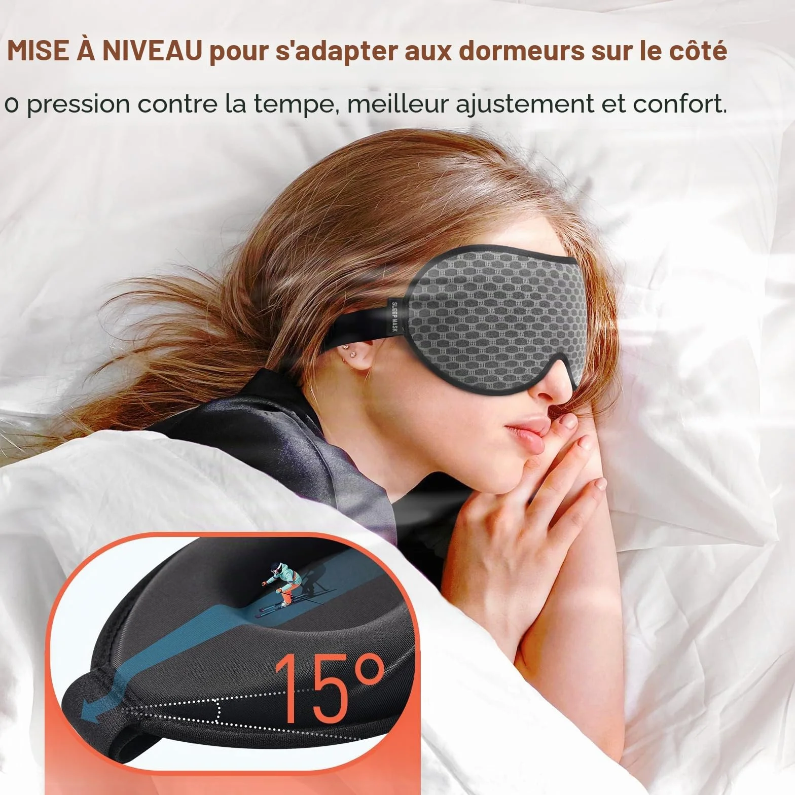 INNELO Masque de Sommeil 3D Anti-Lumière Homme Femme Respirant Confortable Gris