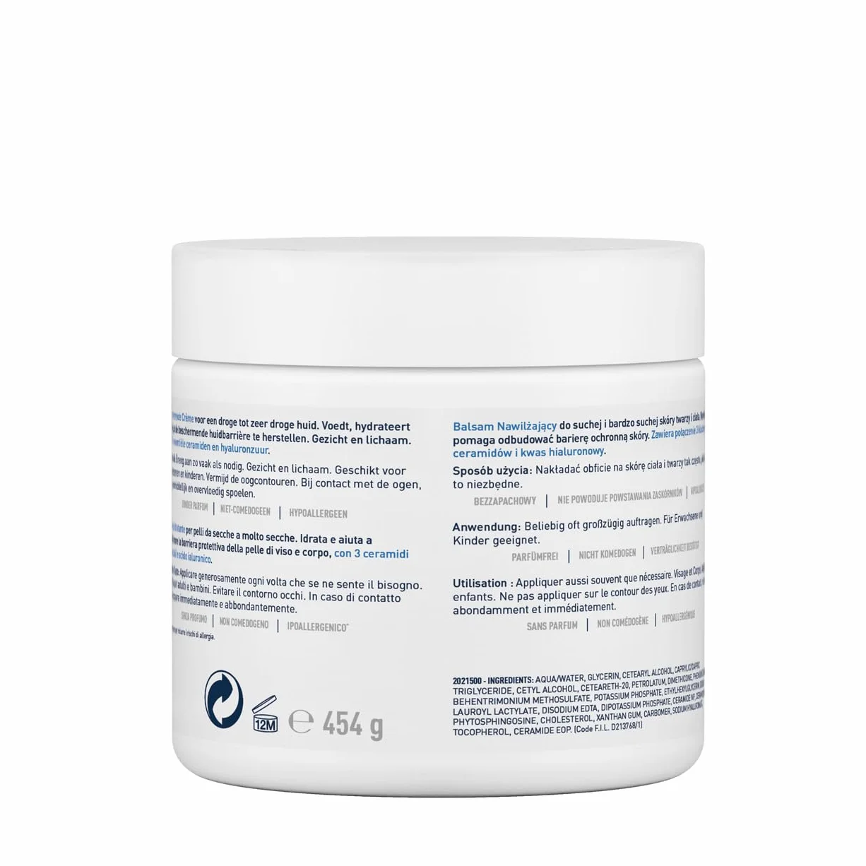 CeraVe Baume Hydratant Corps et Visage 48H Hydratation Acide Hyaluronique 3 Céramides Peau Sèche Très Sèche Atopique 454 g