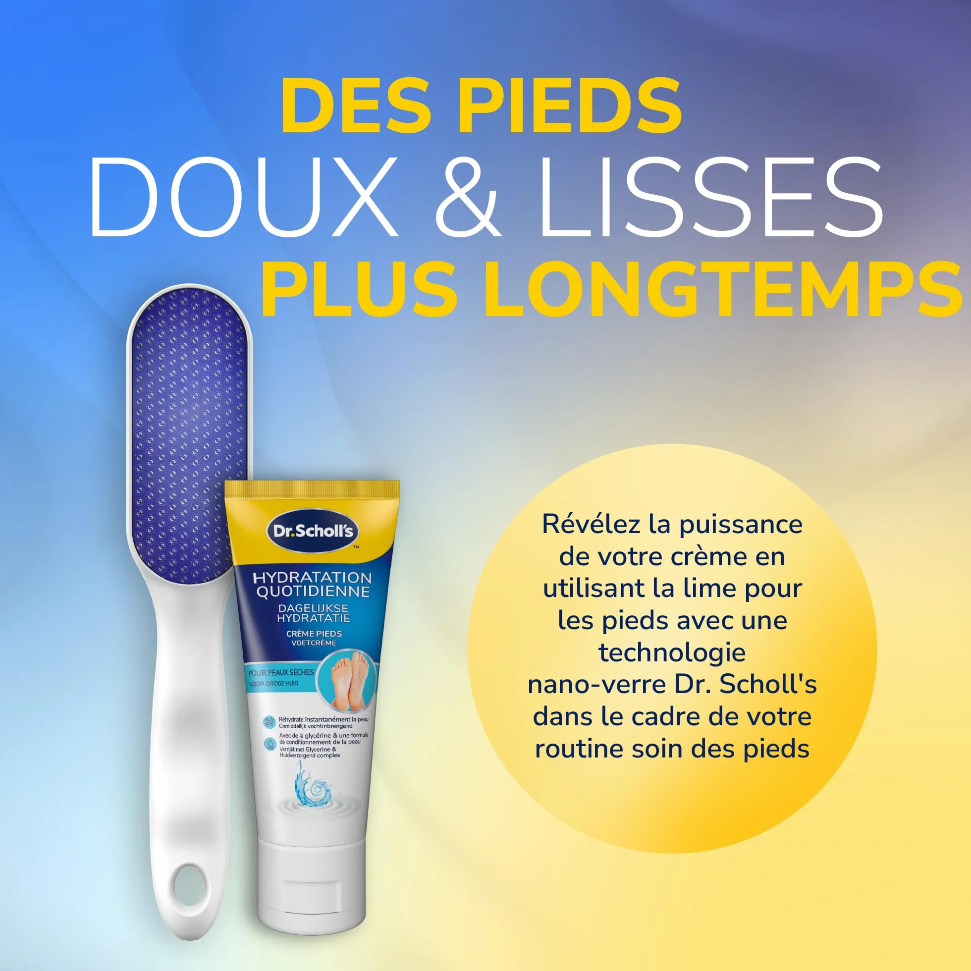 Dr. Scholl’s Râpe Pieds Manuelle en Nano Verre – Élimine Peau Dure et Callosités – Etanche, Lavable