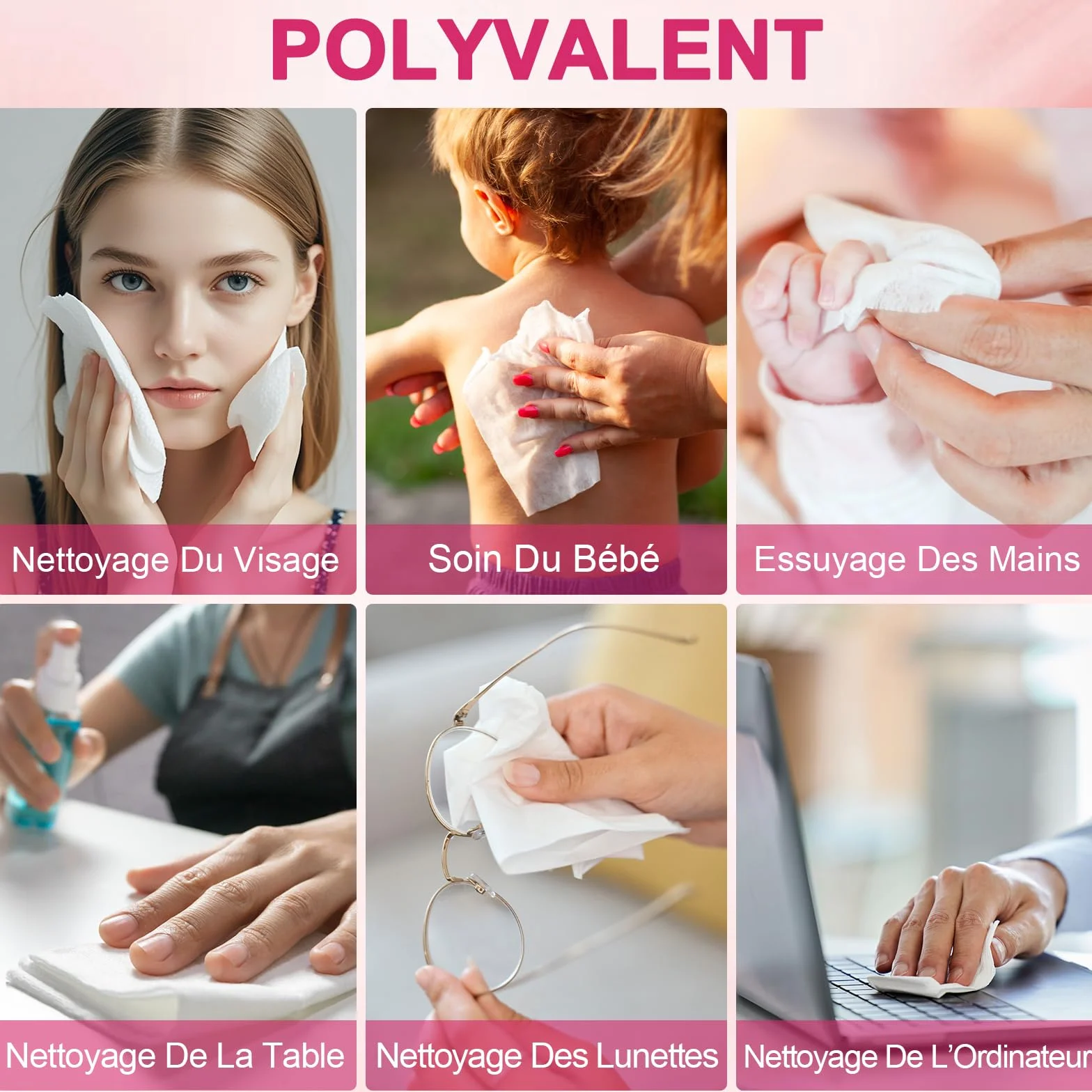 FACEMADE Serviettes Visage XXL 60 Unités 100% Biobasées Jetables Peaux Sensibles