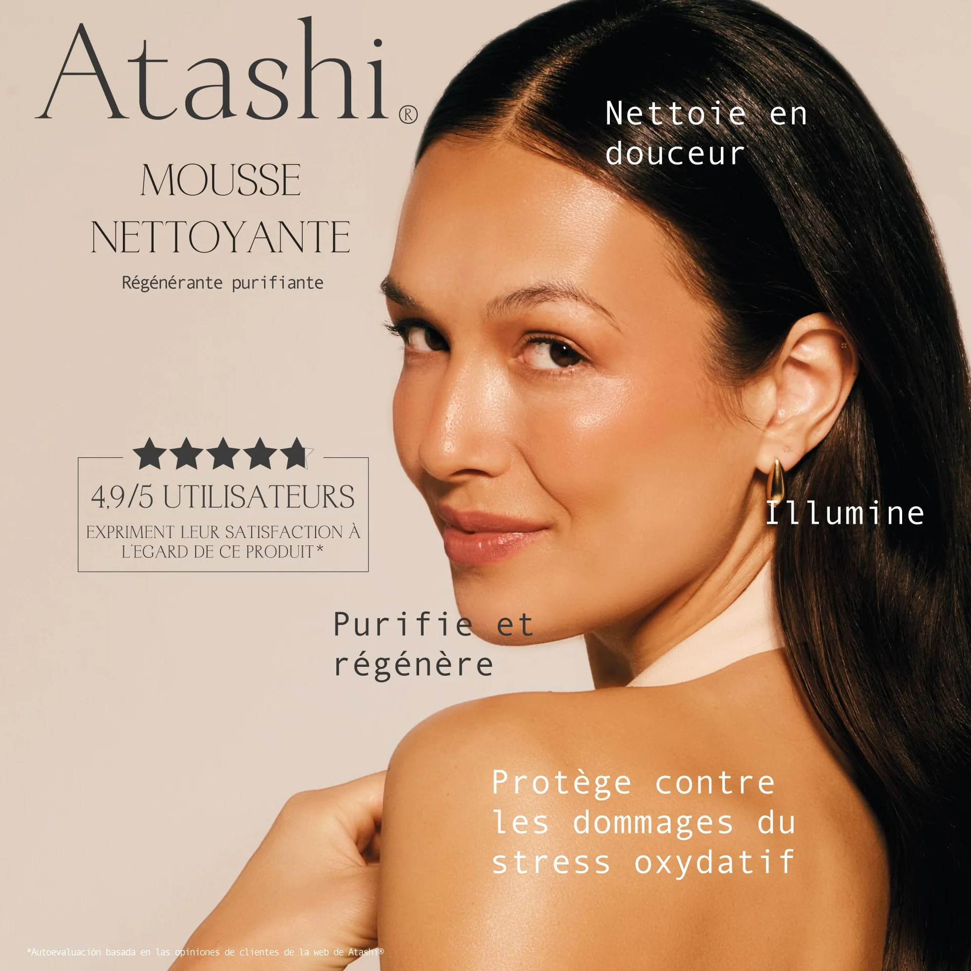Atashi Mousse Régénérante Purifiante 150 ml - Acide Glycolique, Bétaïne, Eaux de Fruits BIO - Peaux Sensibles