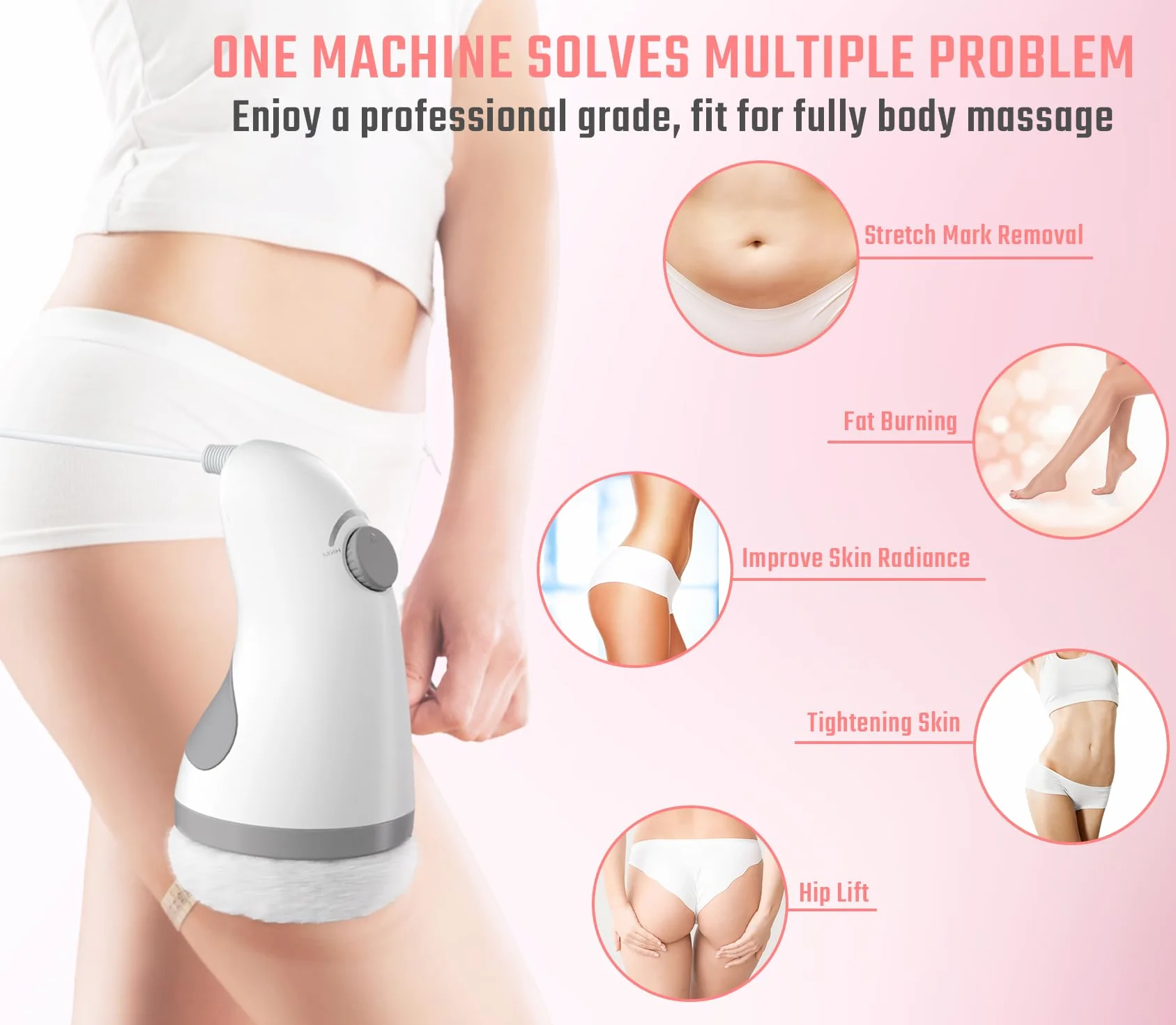 Masseur de cellulite avec 6 coussinets lavables doux pour la peau pour l'abdomen, la taille, les fesses, les bras et les jambes, idéal pour une utilisation quotidienne à la maison ou en voyage