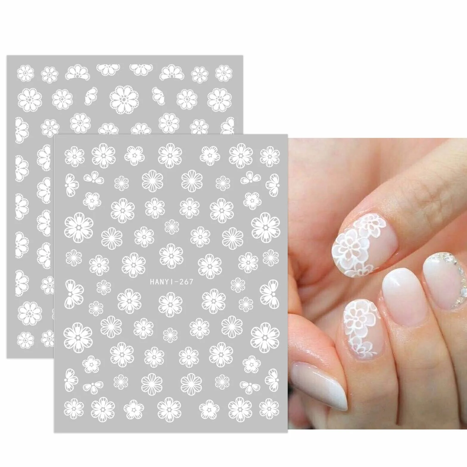 Stickers Ongles Fleur Blanc Printemps Été Nail Art Autocollants Autoadhésif Manucure 12 Feuilles