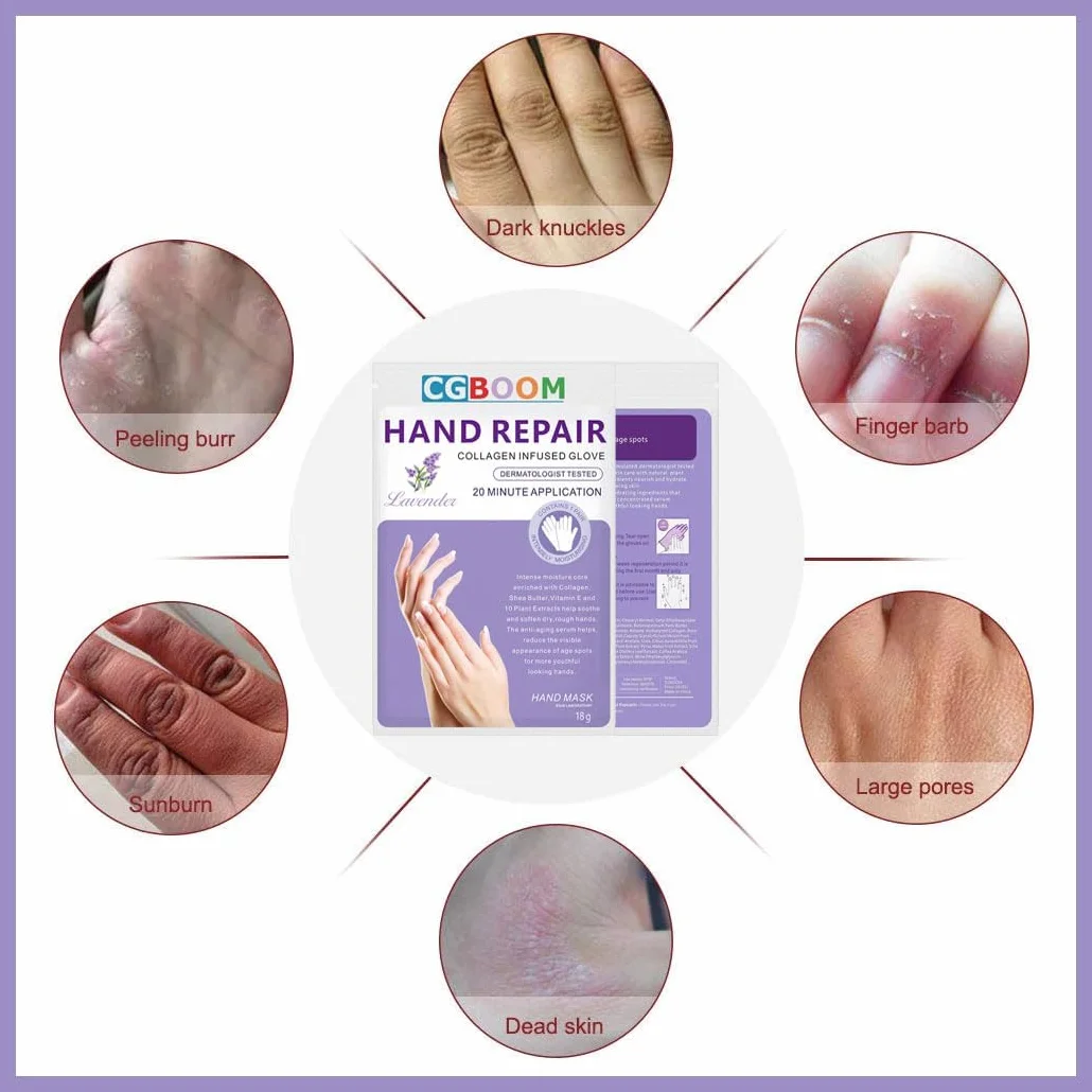 Masques hydratants exfoliants pour les mains - Gants nourrissants peau sèche craquelée - Lavande