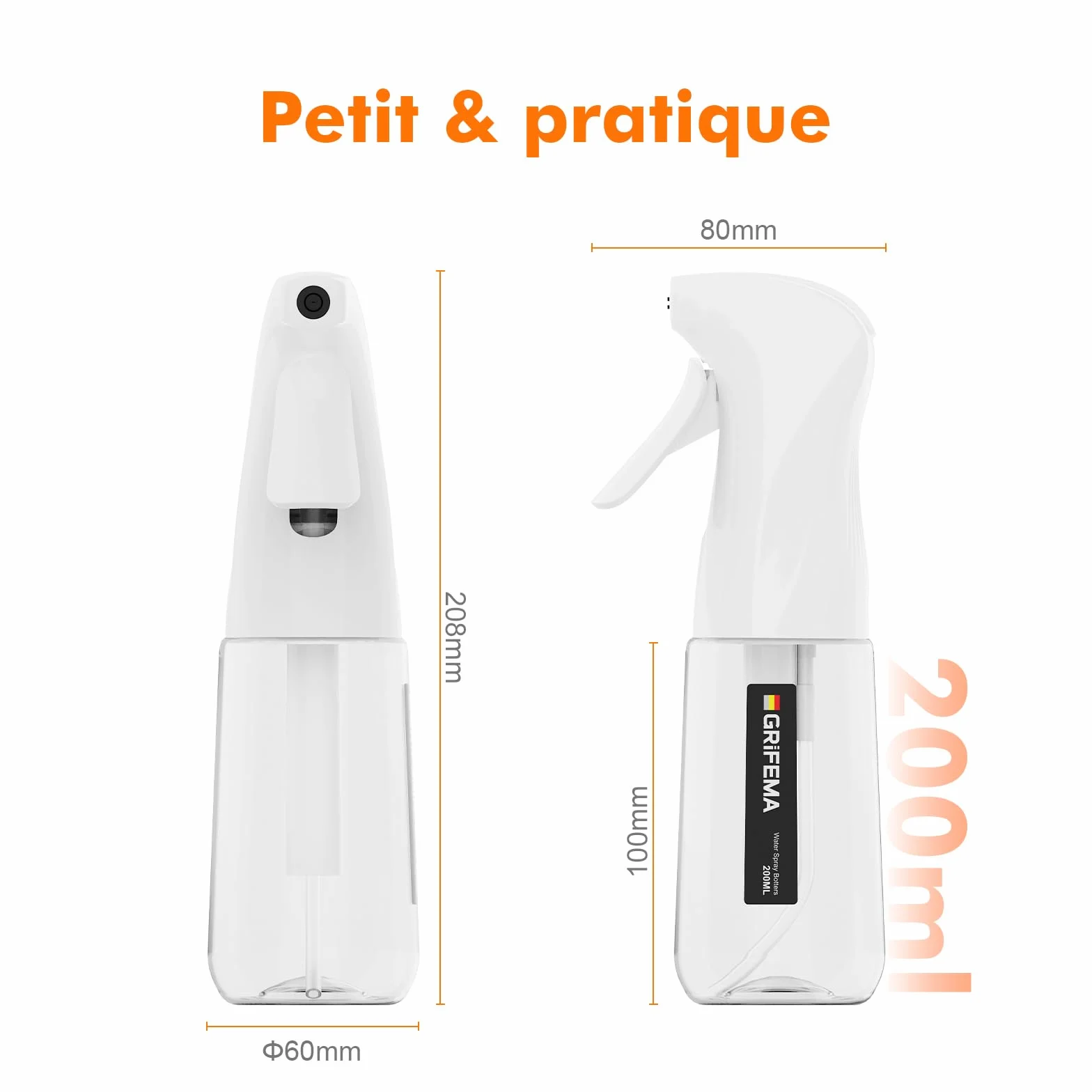 GRIFEMA Pulvérisateur d’Eau 200 ml Blanc – Spray Réutilisable à Brume Fine GE2003W-200
