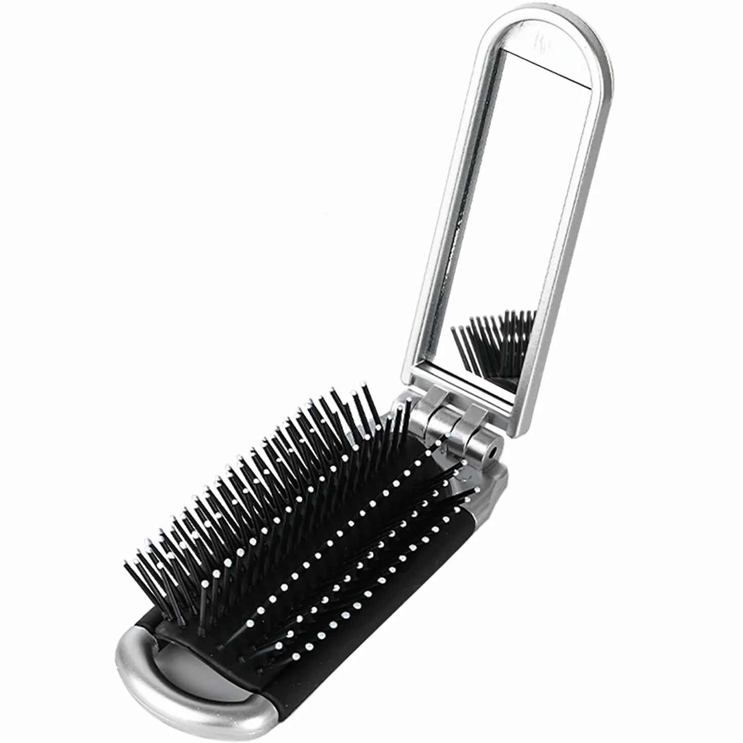 Brosse à Cheveux Pliable avec Miroir de Voyage Argent