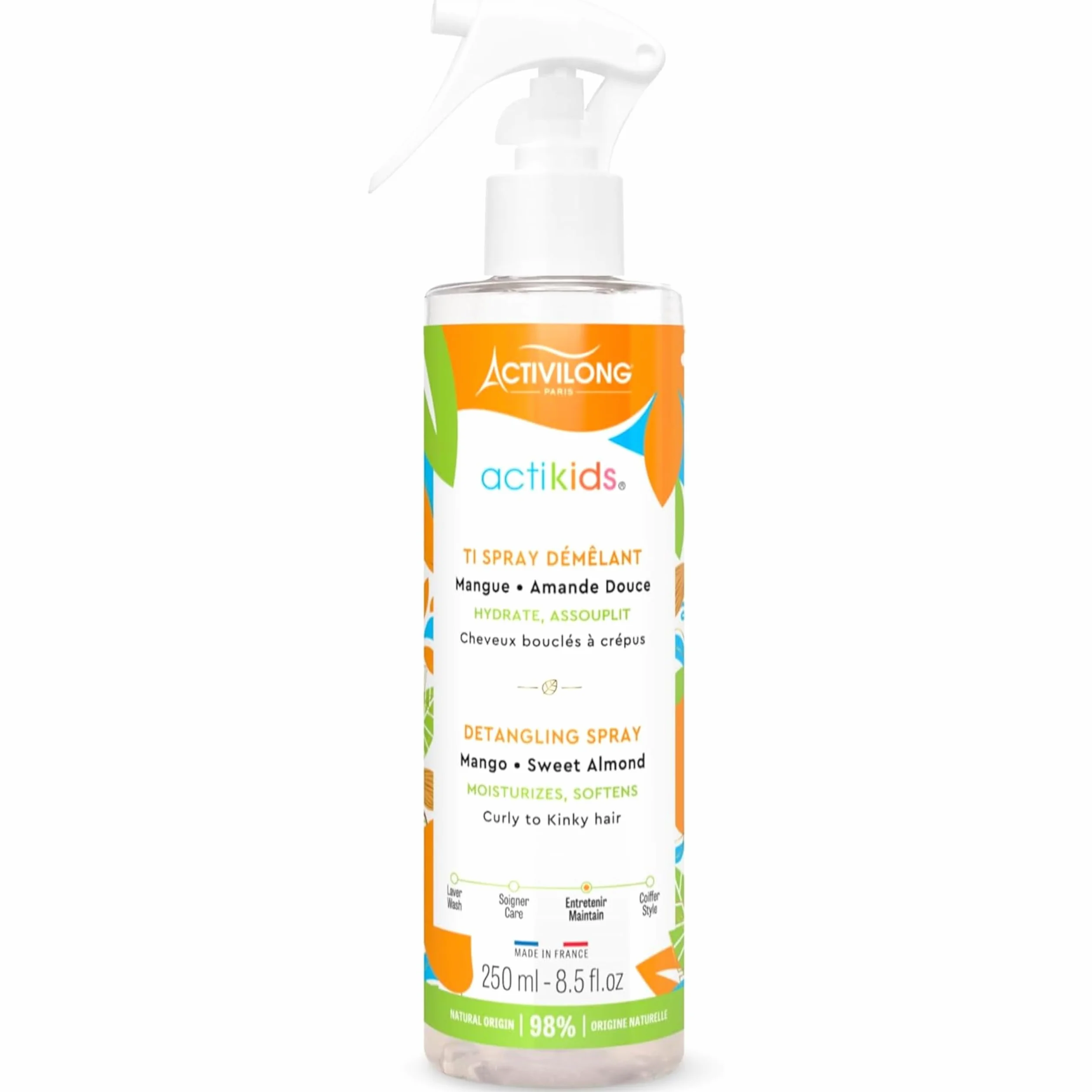 ACTIVILONG Ti Spray Démêlant Actikids Cheveux Bouclés 250ml Amande Douce Mangue 98% Naturels Vegan