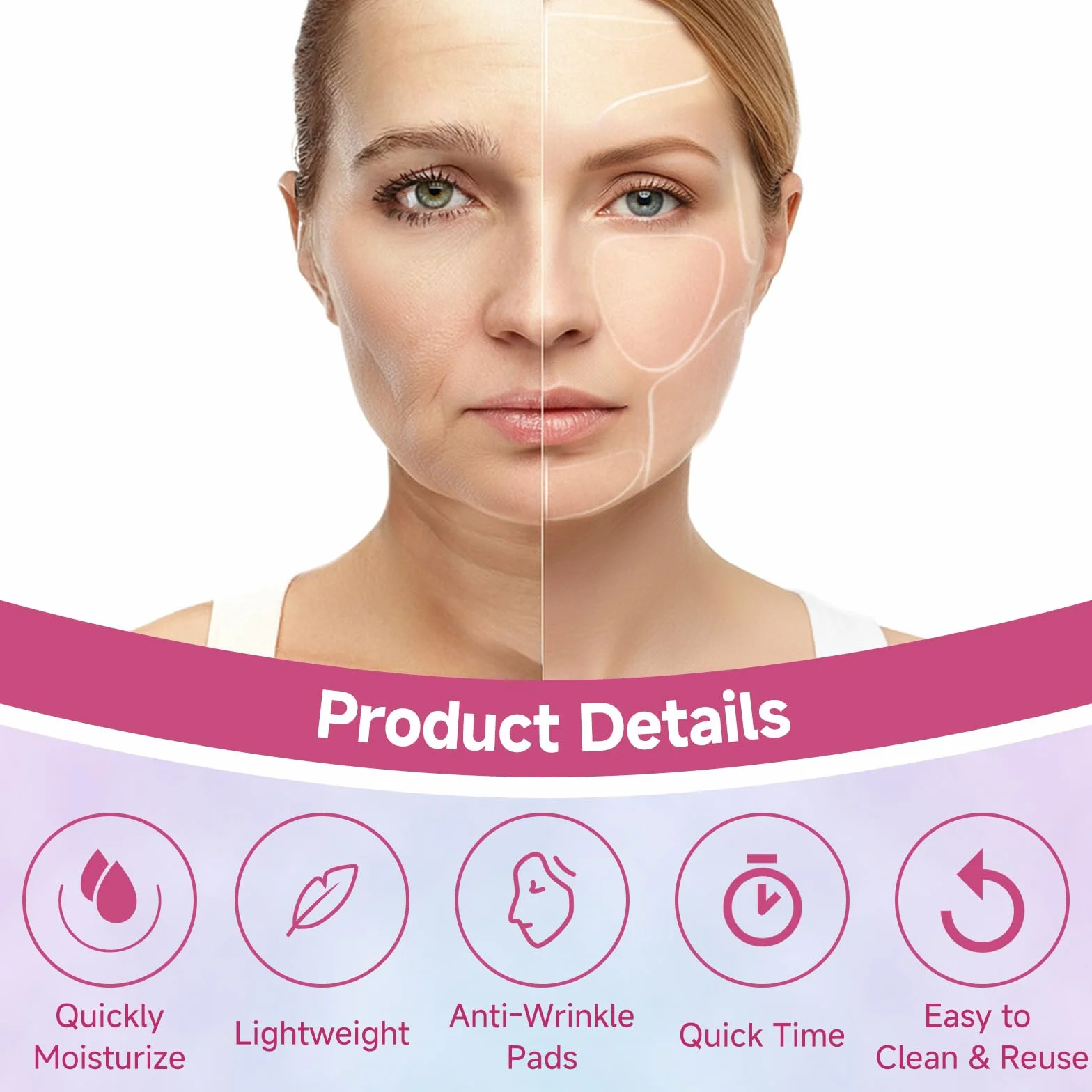 Patch Anti-Rides Visage 11 Pièces Silicone Réutilisables Sans Adhésif Front Yeux Joues Bouche Poitrine